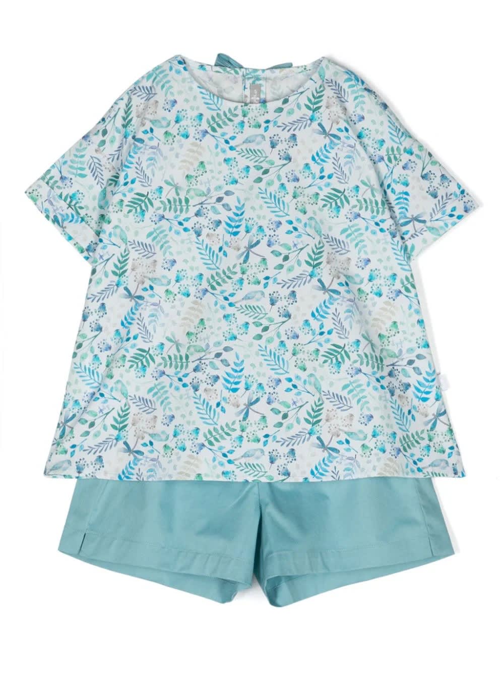 Shop Il Gufo Two-piece Set With An Exclusive Print Design In Juniper Color In Blue