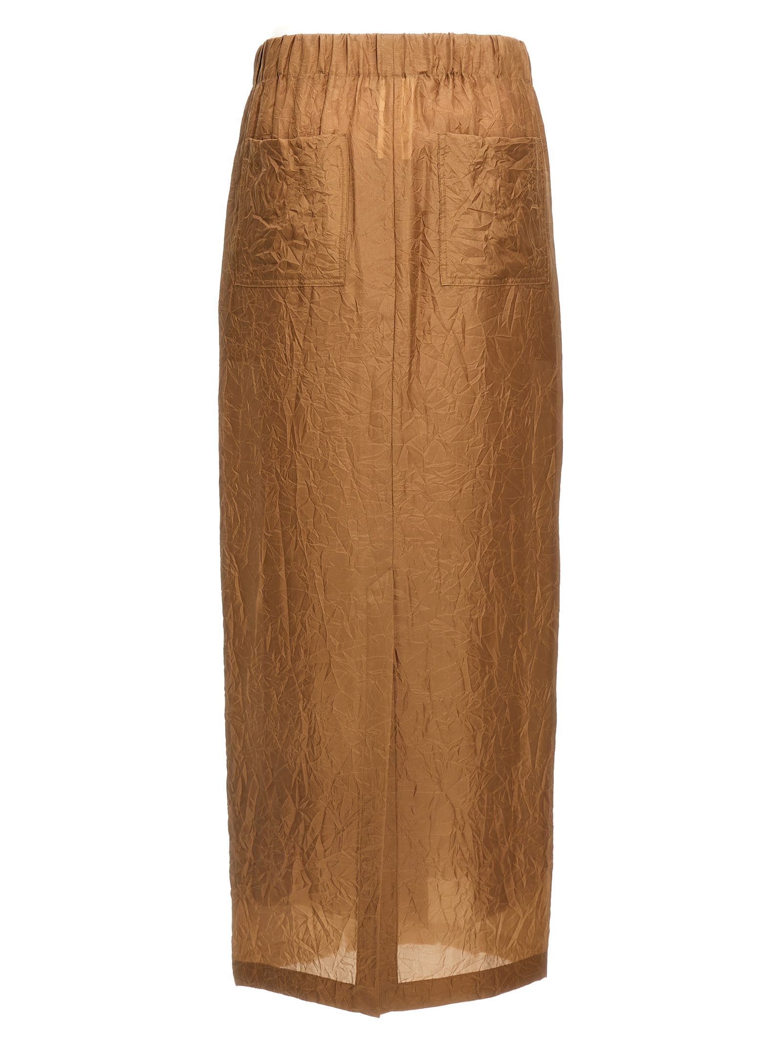 Max Mara Crinkled Texture Midi Skirt With Elastic Waistband In Brown