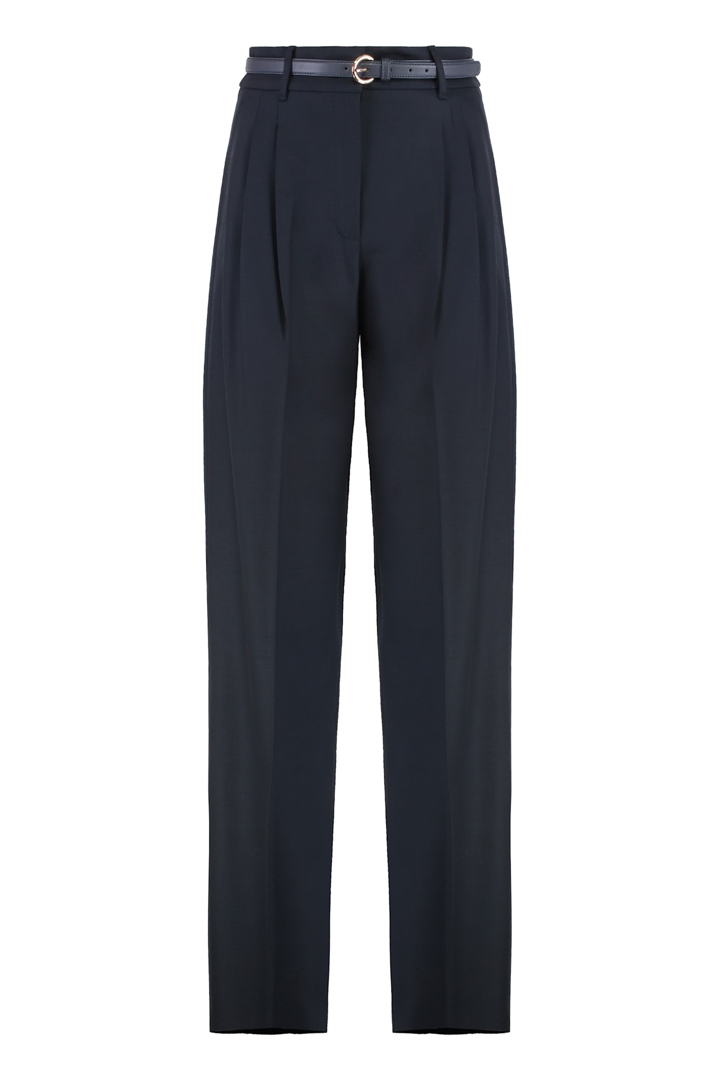Max Mara Studio Trouser In Wool Belt In Blue