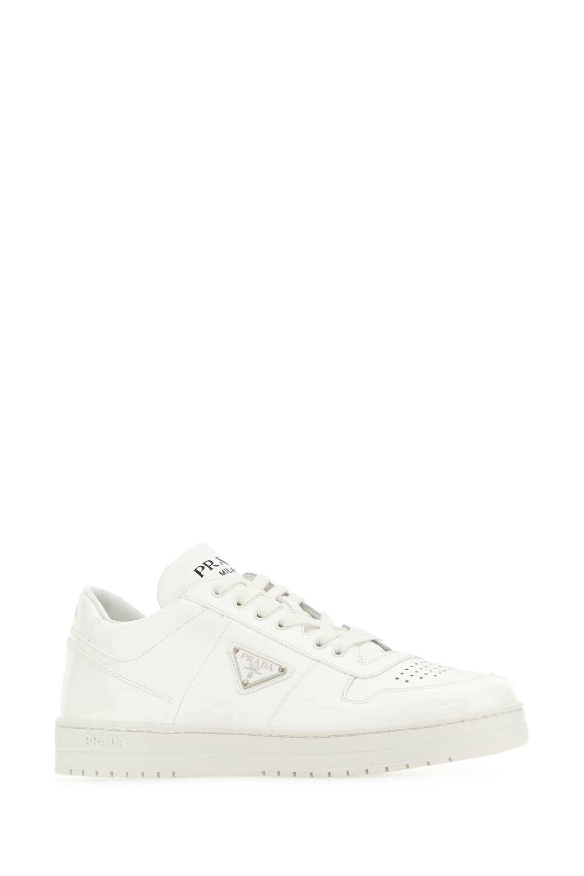 Shop Prada White Leather Sneakers In Bianco