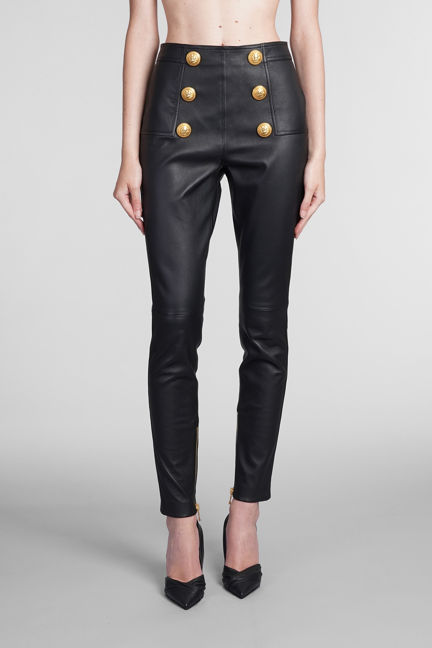 Balmain Pants In Black Leather