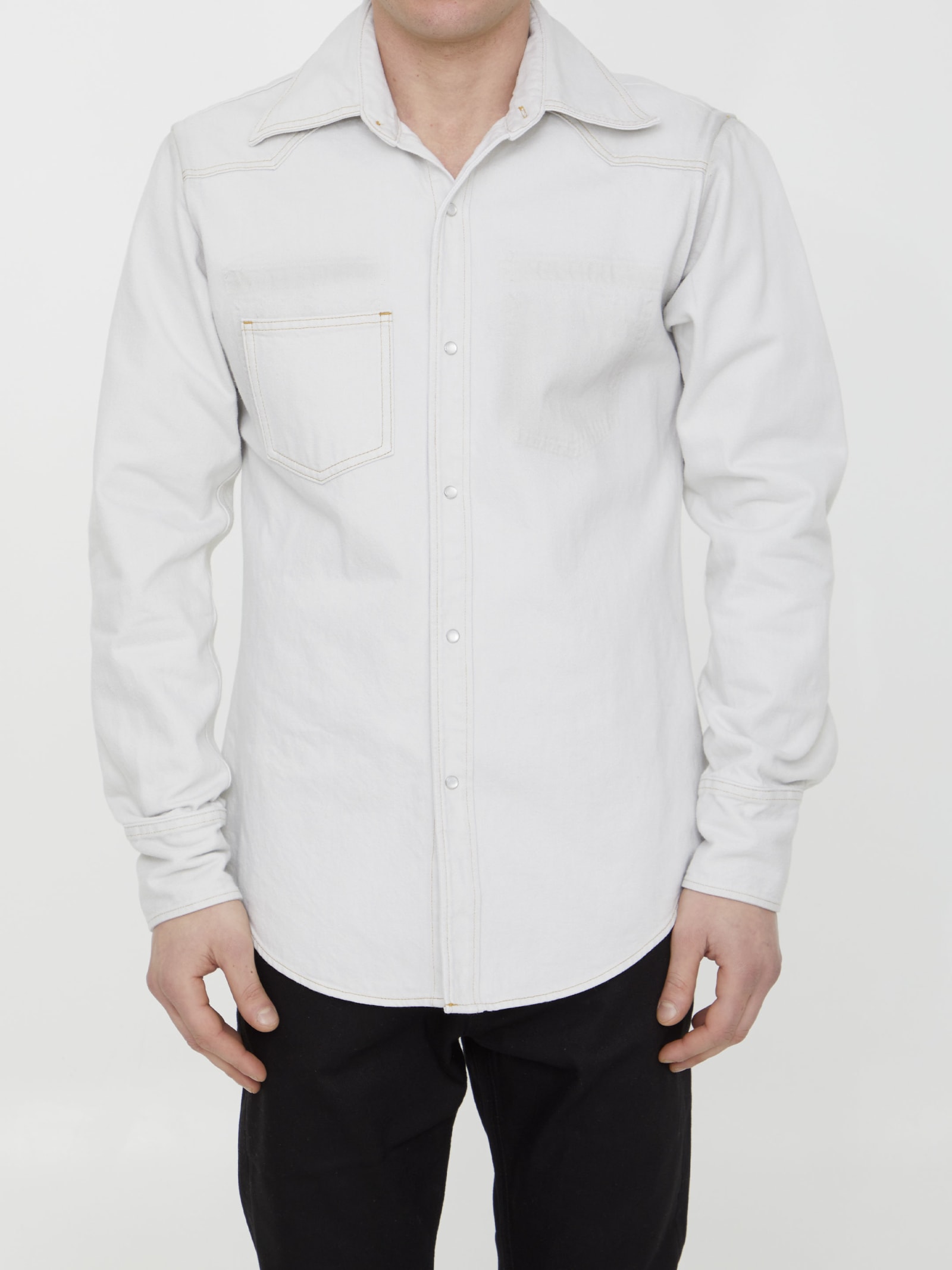 Shop Maison Margiela Cotton Denim Shirt In White