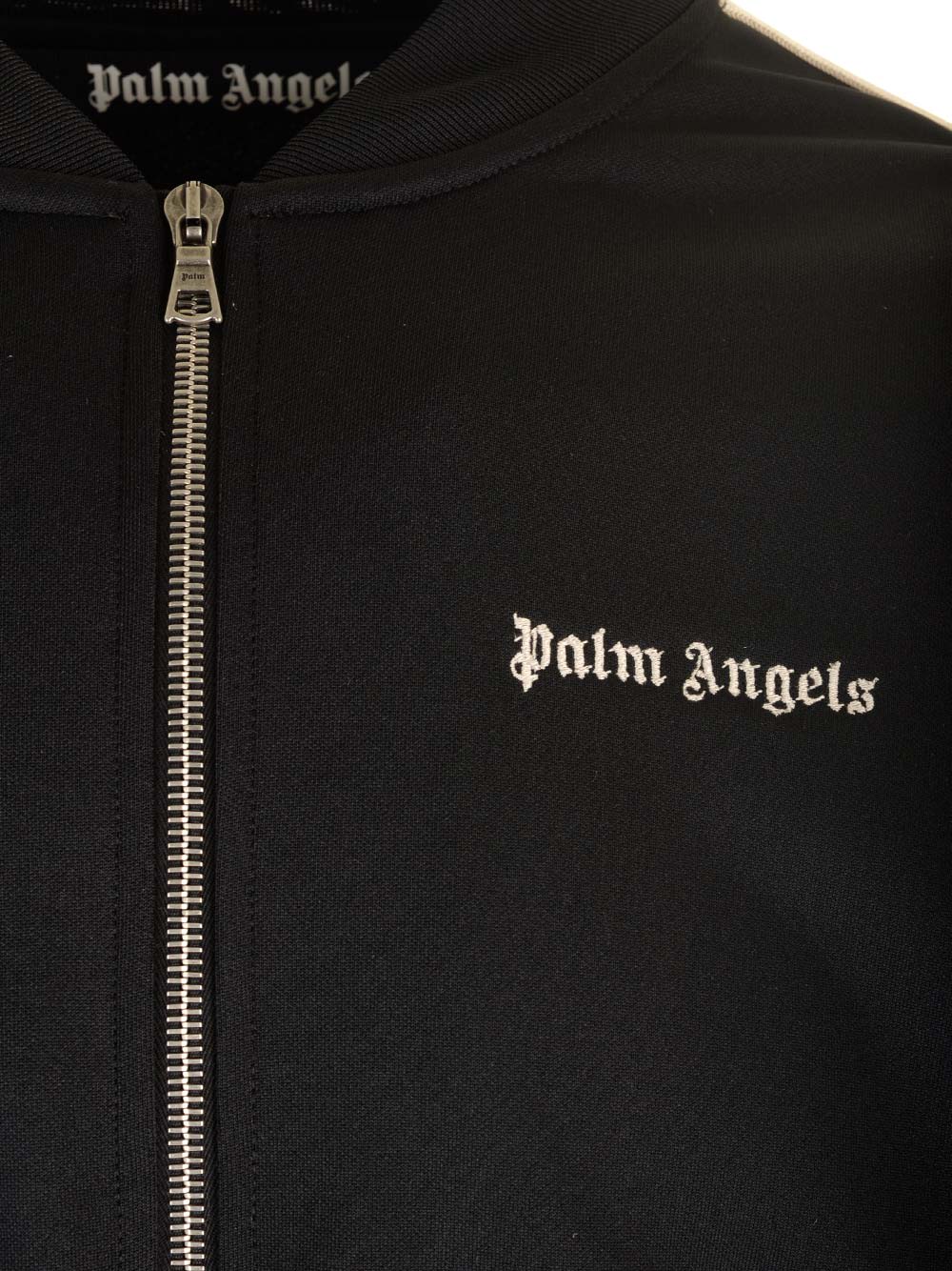 Shop Palm Angels Sweatshirt With Logo And Side Bands In Black/off-white
