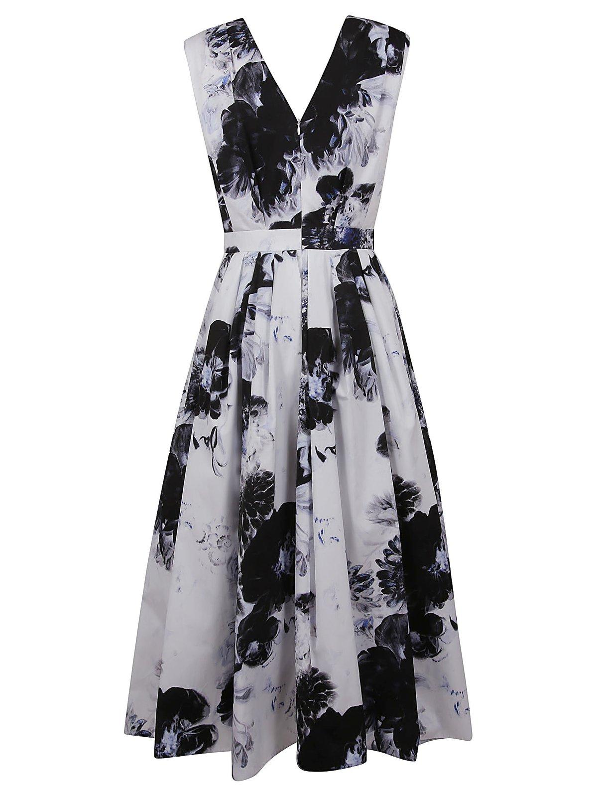 Shop Alexander Mcqueen Chiaroscuro Floral-printed Knot Sleeveless Dress In Ink