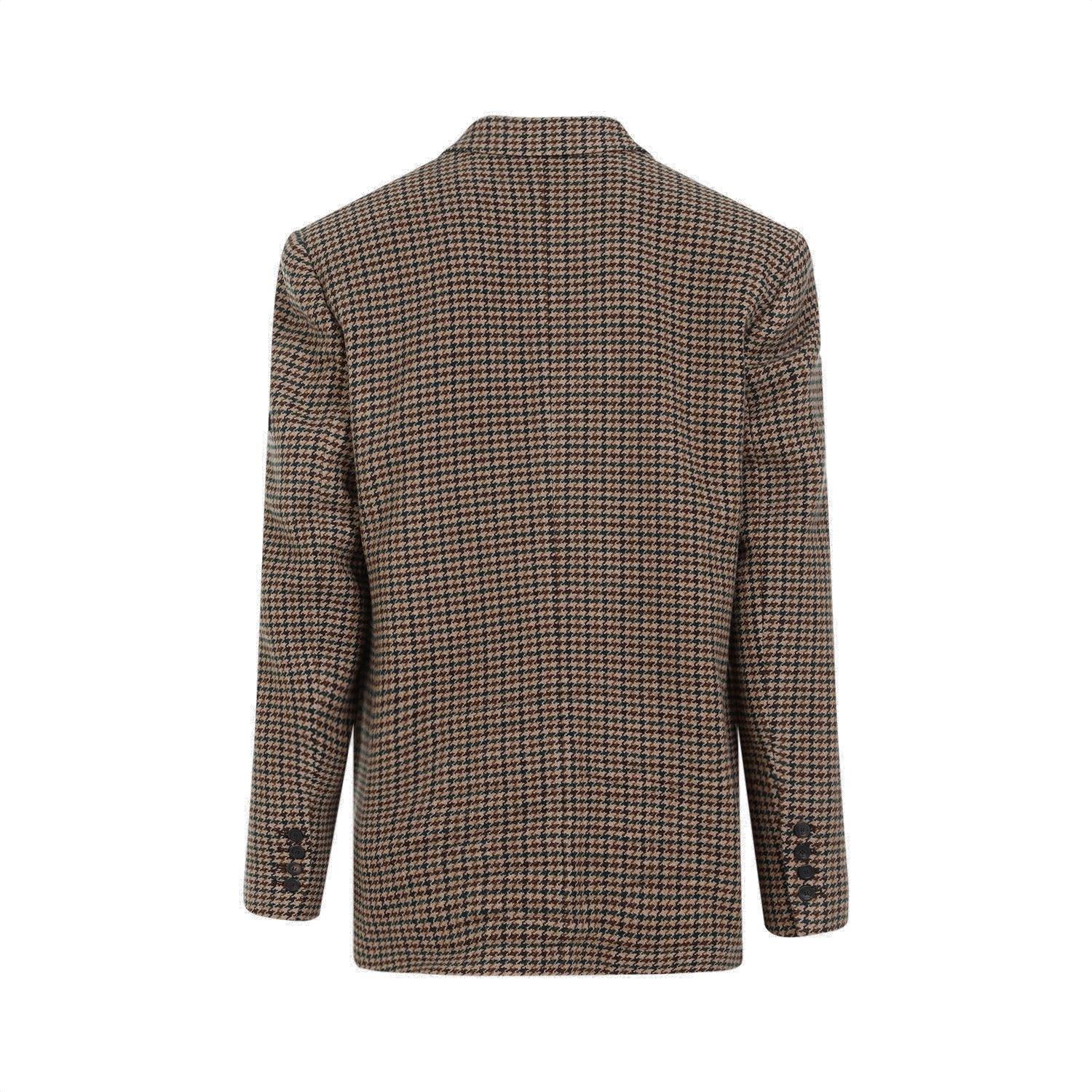 Shop Balenciaga Houndstooth Button-up Jacket In Beige/brown