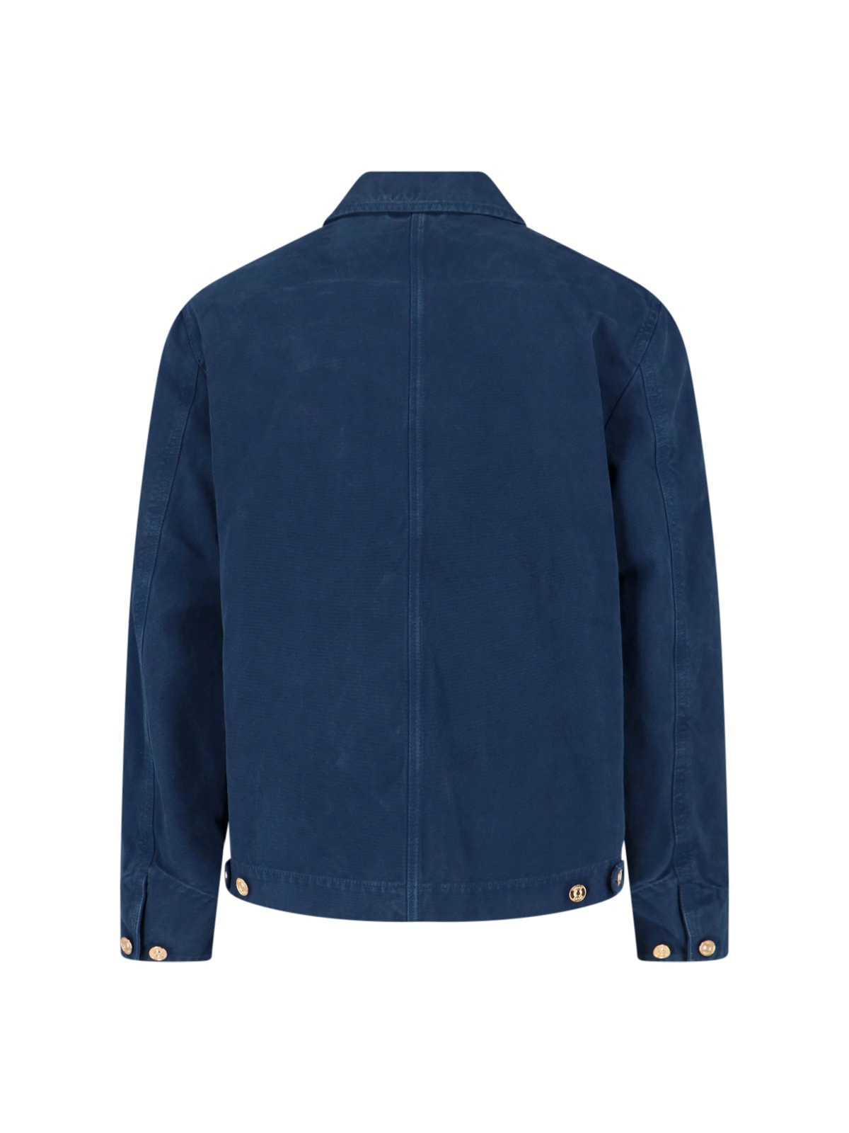 Versace Collared Jacket Front Pockets Gold Tone Hardware In Blue