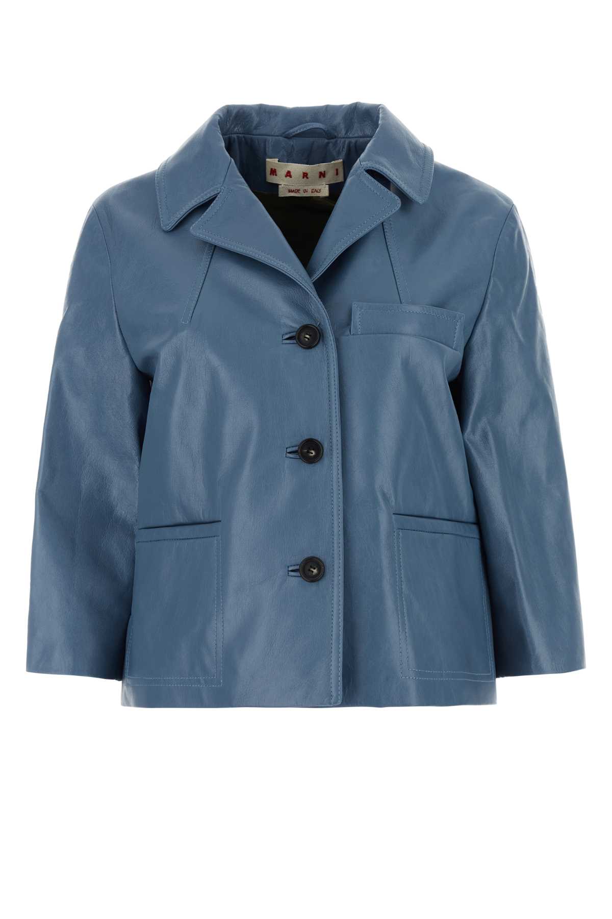 Shop Marni Cerulean Blue Leather Blazer In 00b37