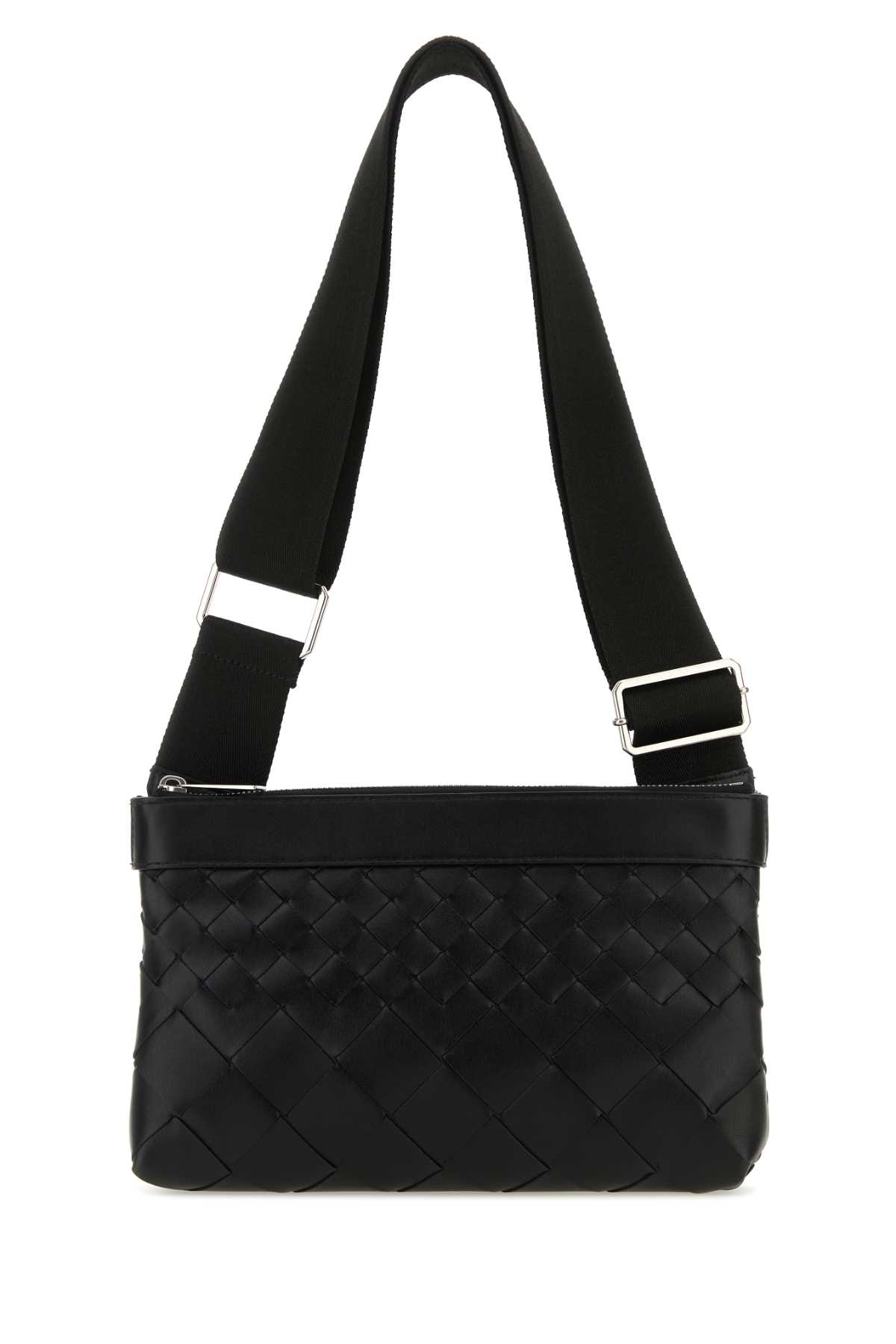 Shop Bottega Veneta Black Leather Duo Intrecciato Crossbody Bag In Blk