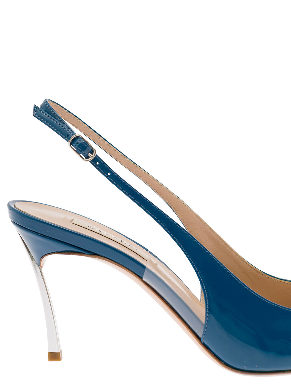 Shop Casadei Light Blue Slingback Pumps With Blade Heel In Patent Leather Woman