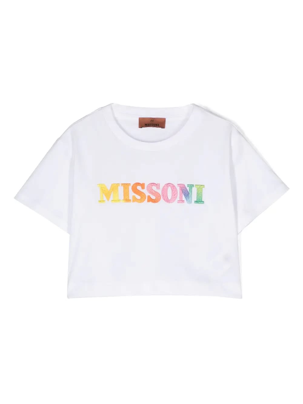 Shop Missoni White Crop T-shirt With Multicoloured Logo