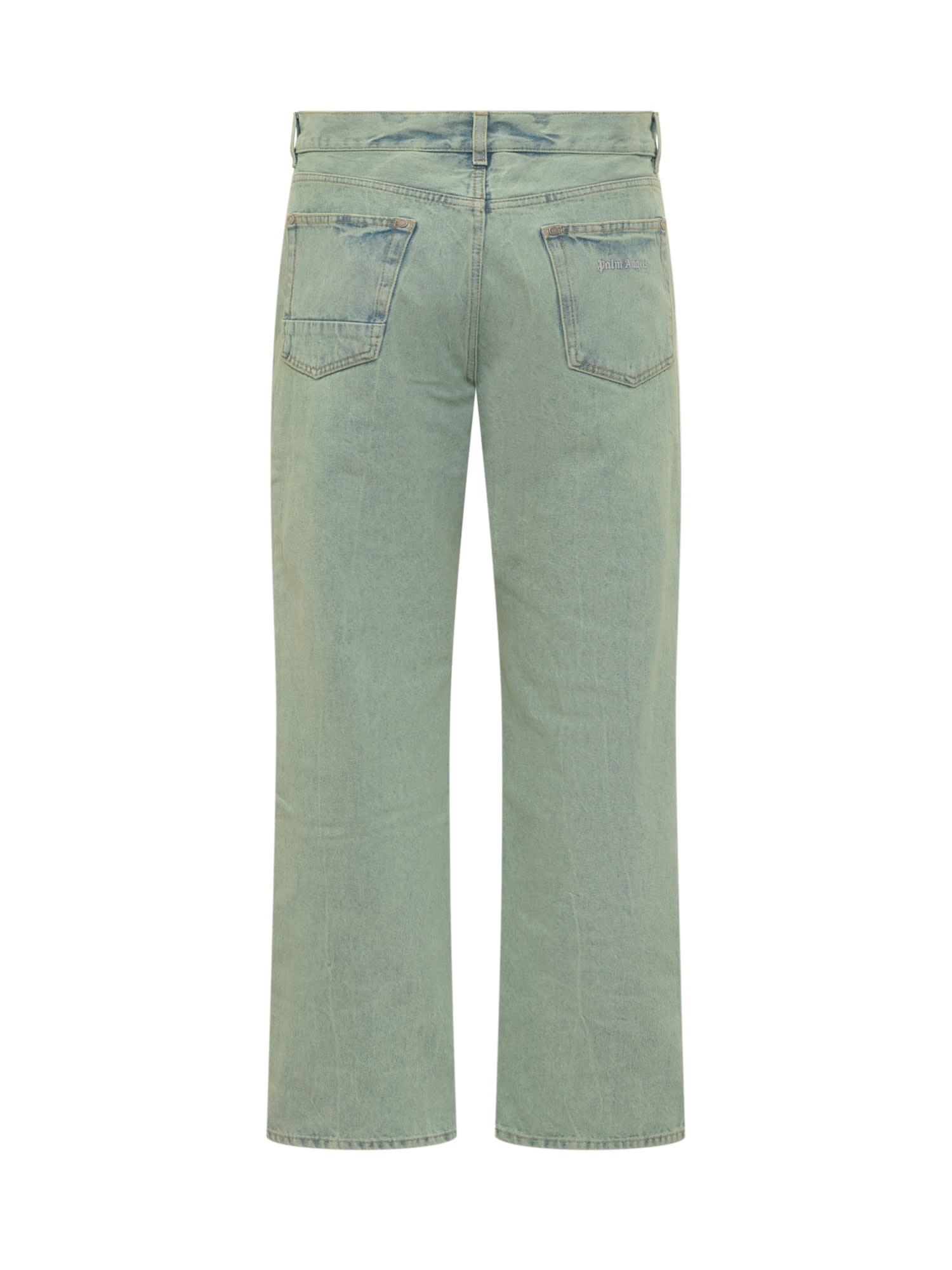 Shop Palm Angels Overdye Jeans In Mint-off White