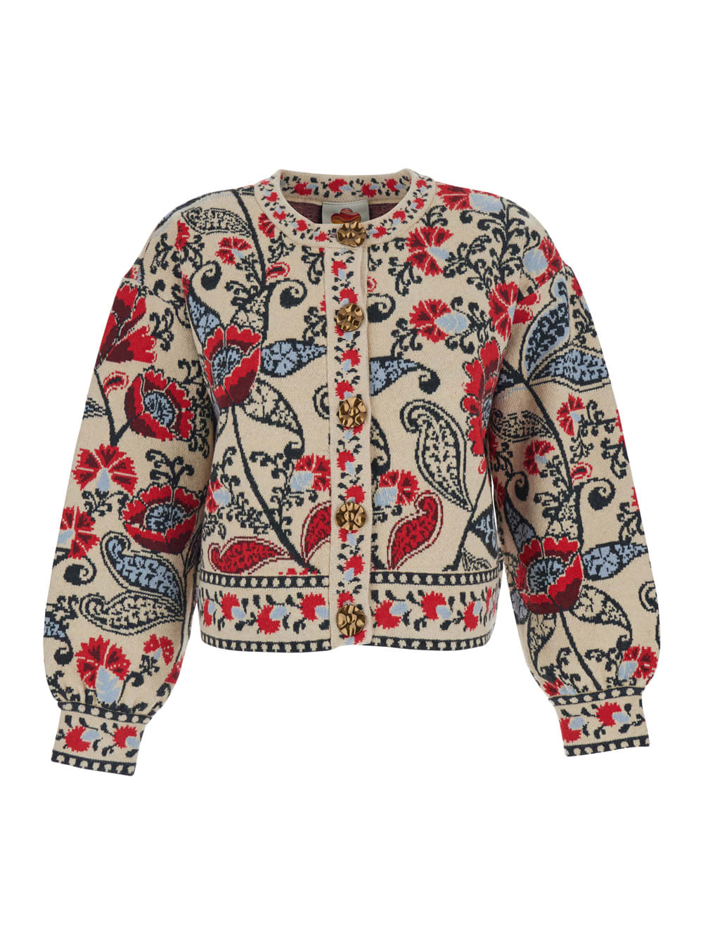 Farm Rio Francesca Sand Knit Cardigan Cropped In Multi