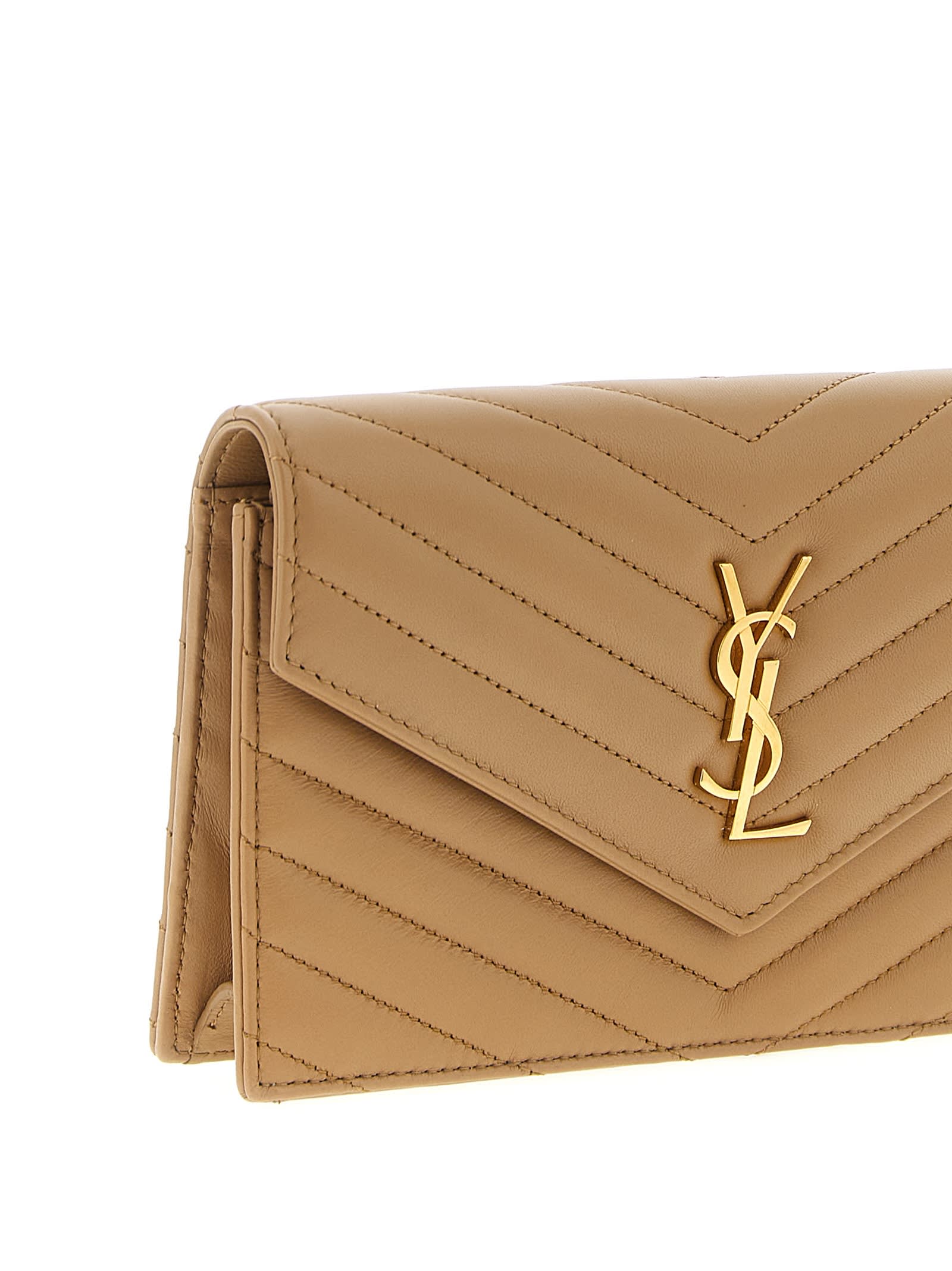 Saint Laurent Envelope Cassandre Wallet On Chain In Brown