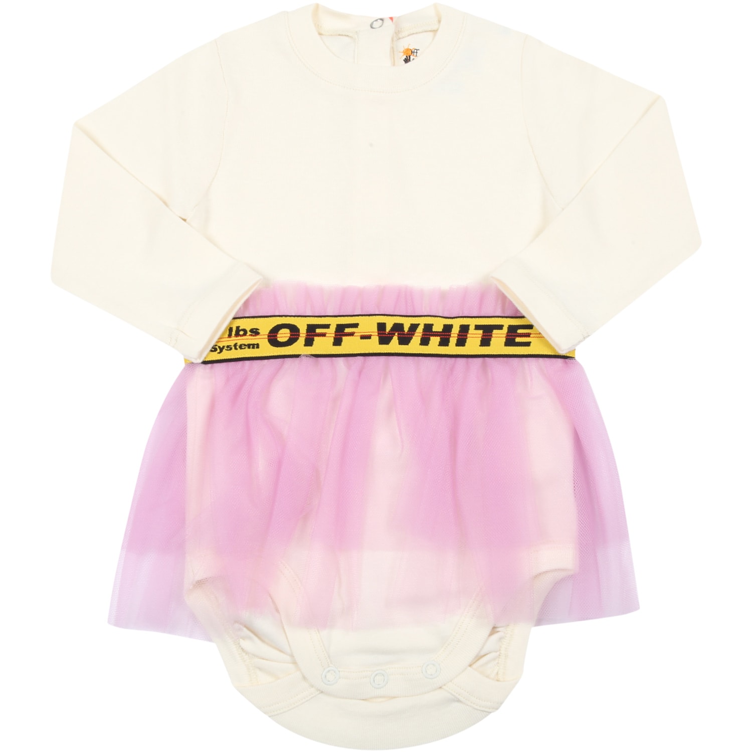 Off-White Ivory Dress For Baby Girl With Black Logo