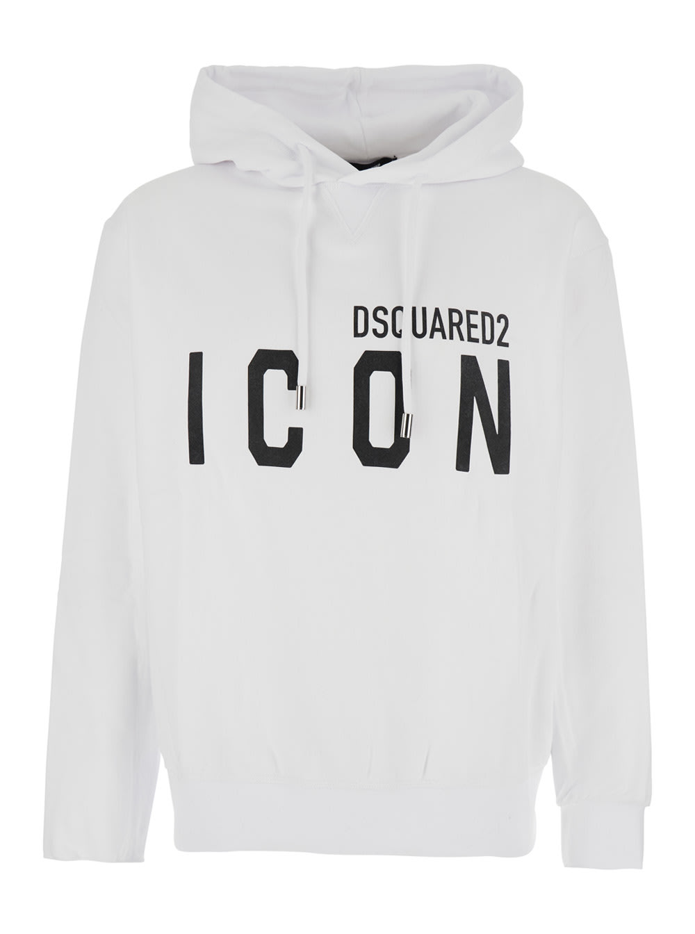 Dsquared2 Men White Hoodie With Logo Print On The Front In Cotton Man In White