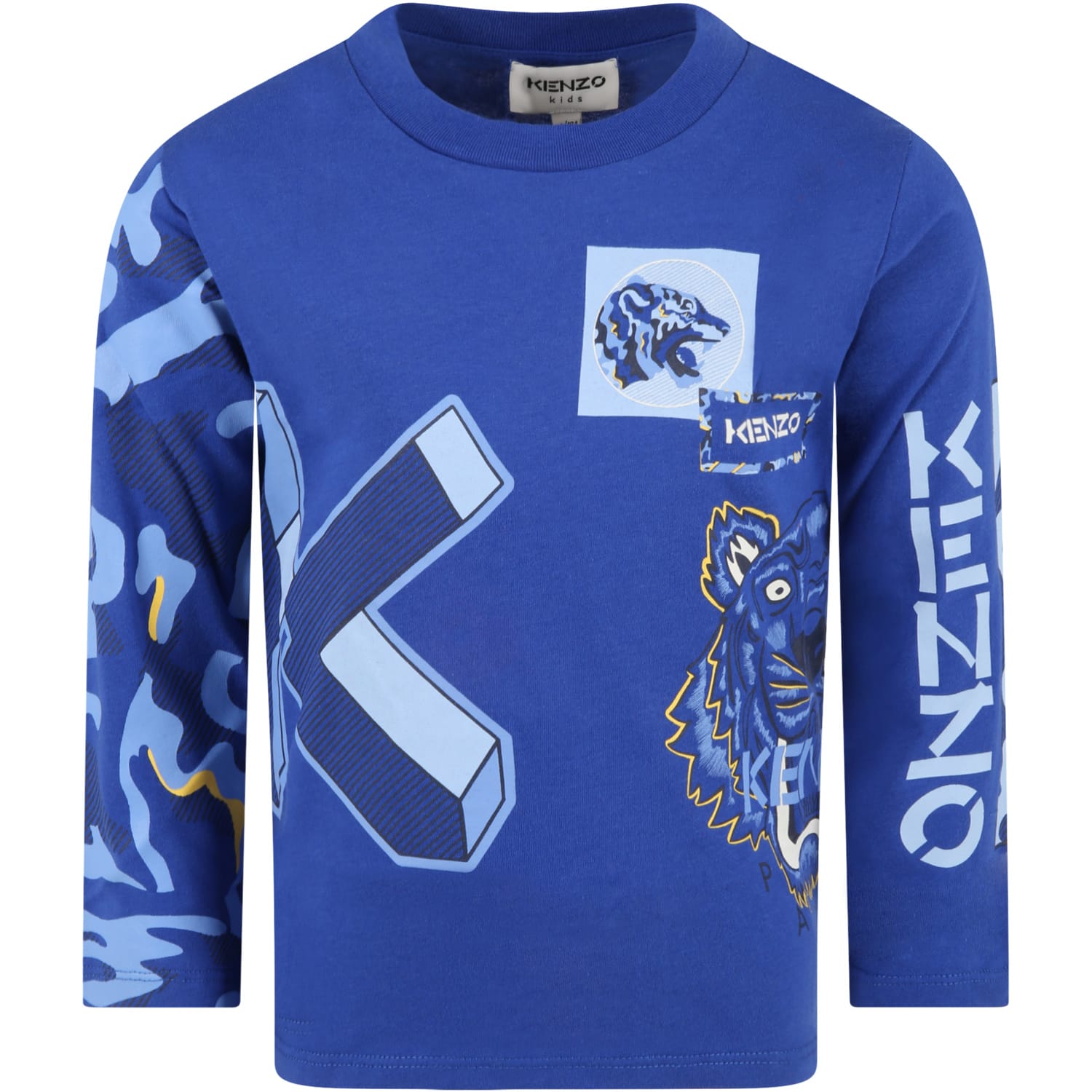 Kenzo Kids Blue T-shirt For Boy With Tigers