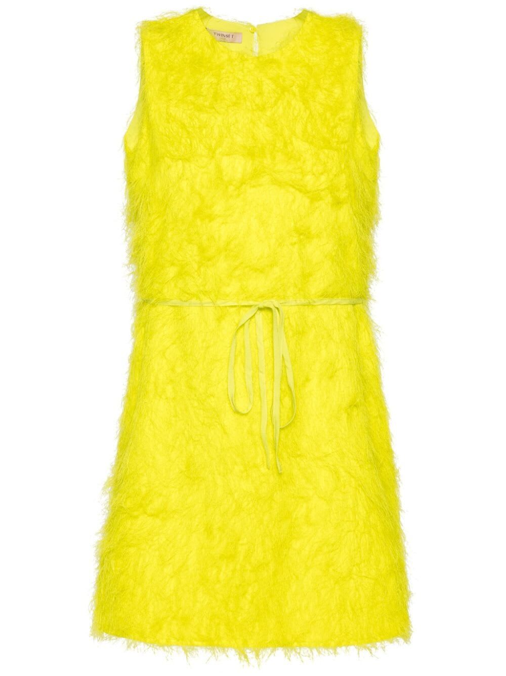 Shop Twinset Sleeveless Mini Dress With Belt In Light Lemon