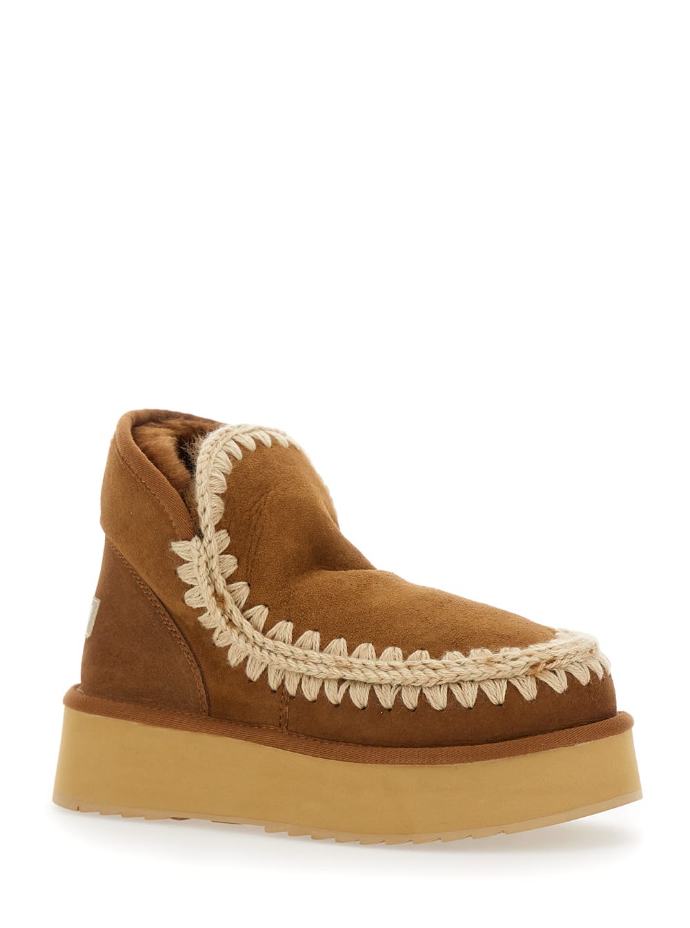 Shop Mou Mini Eskimo Beige Ankle Boots With Logo Patch On The Rear In Leather And Suede Woman