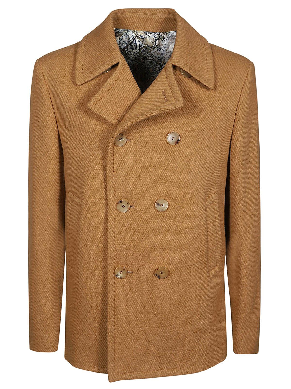 Shop Etro Twill Pea Coat In Camel