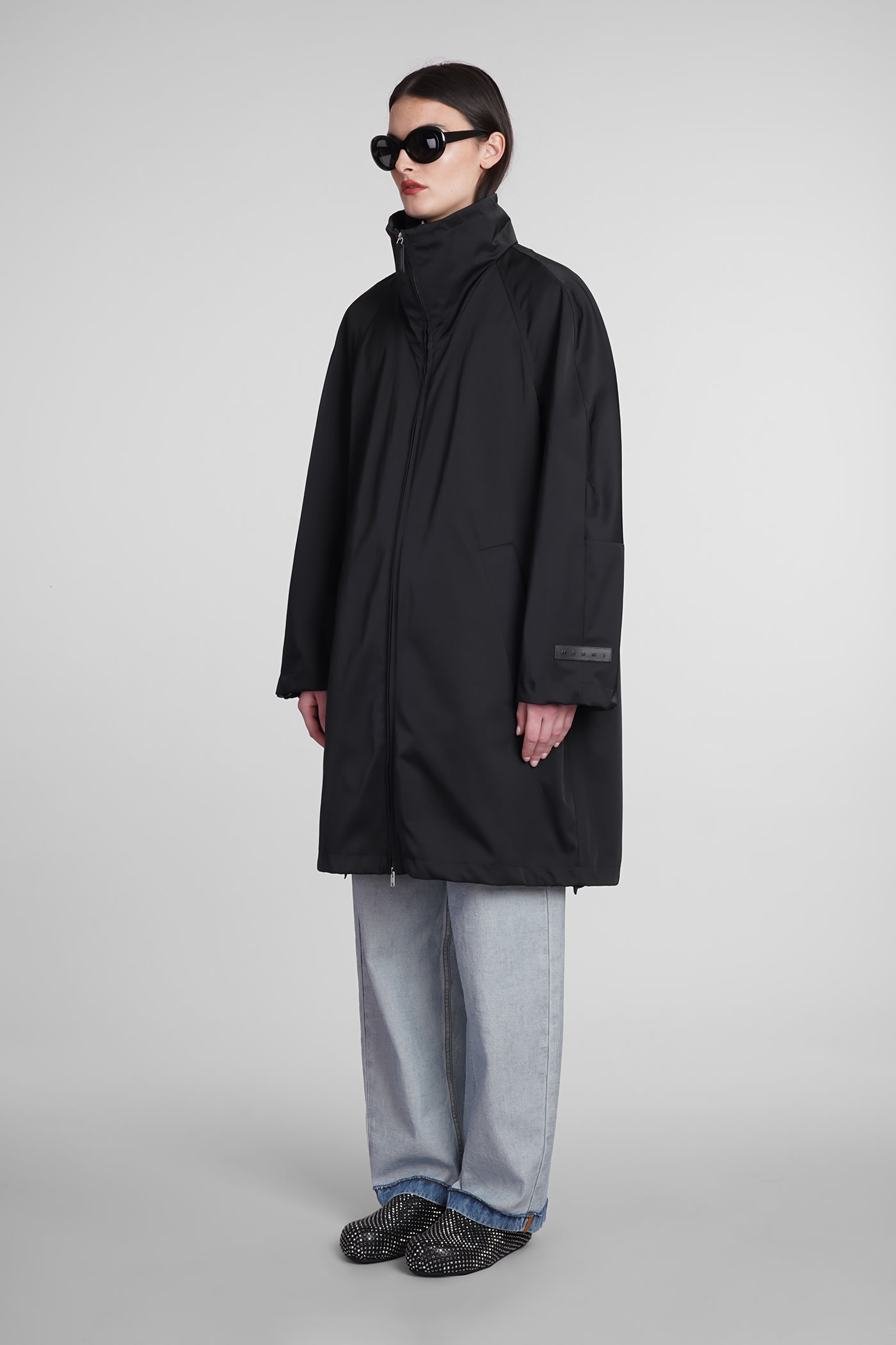 Shop Marni Coat In Black Polyester