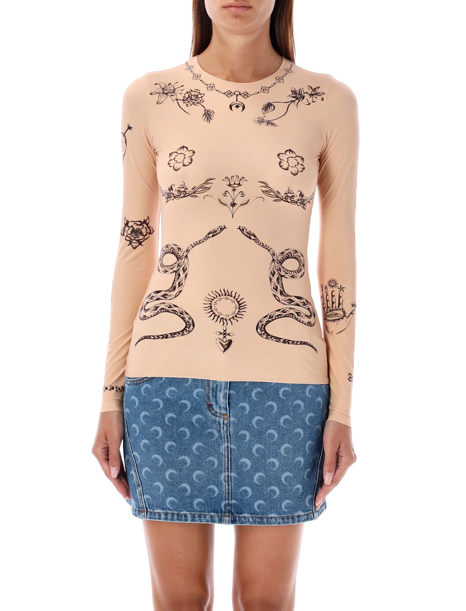 Shop Marine Serre Tattoo Top In Light Tan