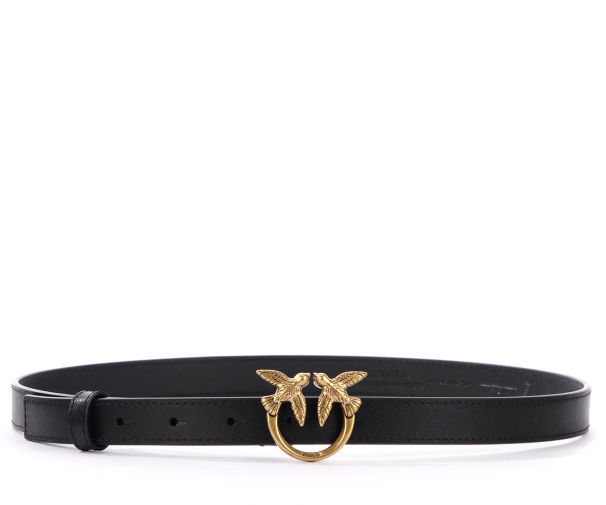 Pinko Berry Black Leather Belt With Small Buckle