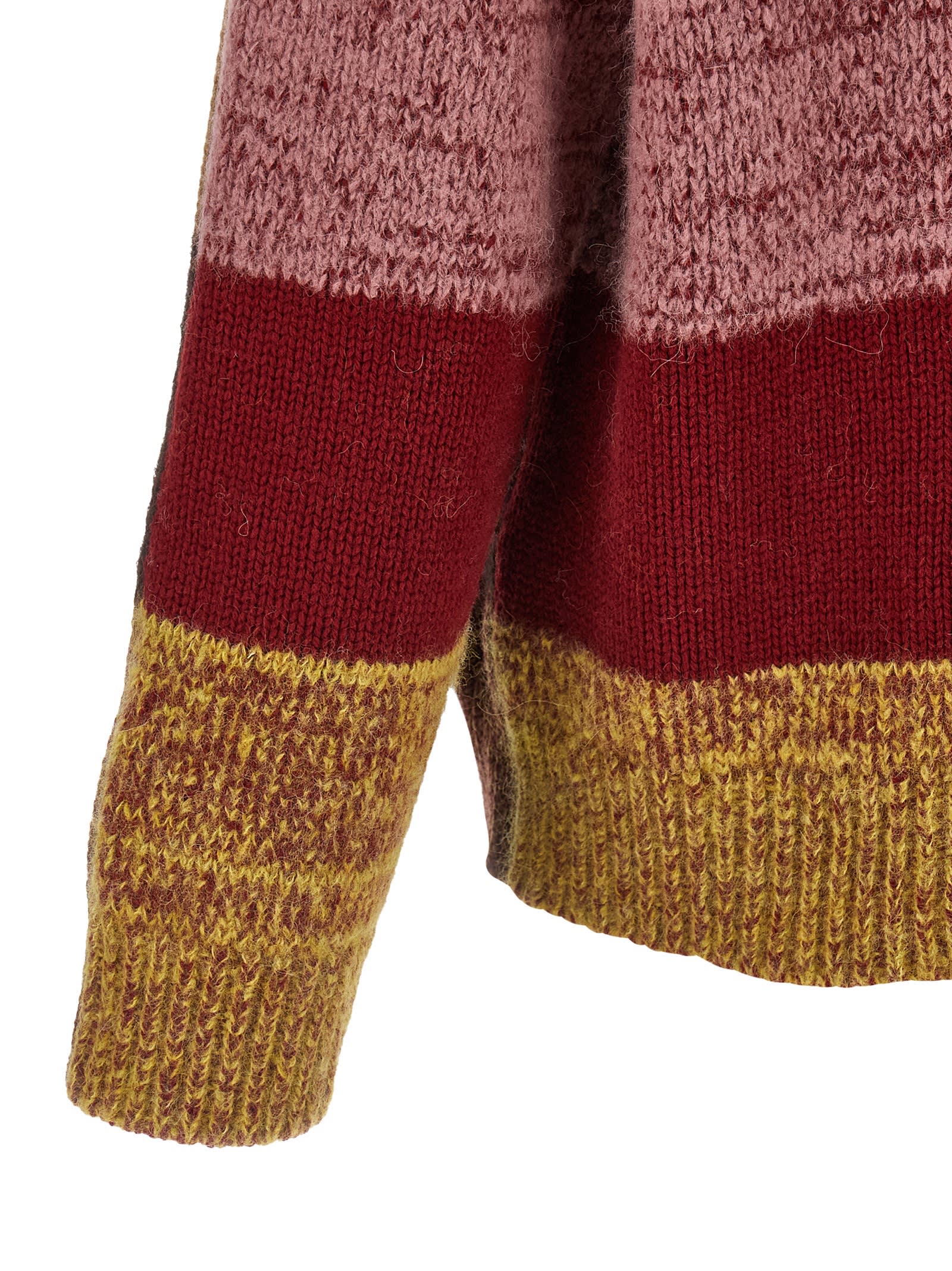 Dries Van Noten Marti Crew Neck Knite With Check Motif Knitwear Multicolor In Brown