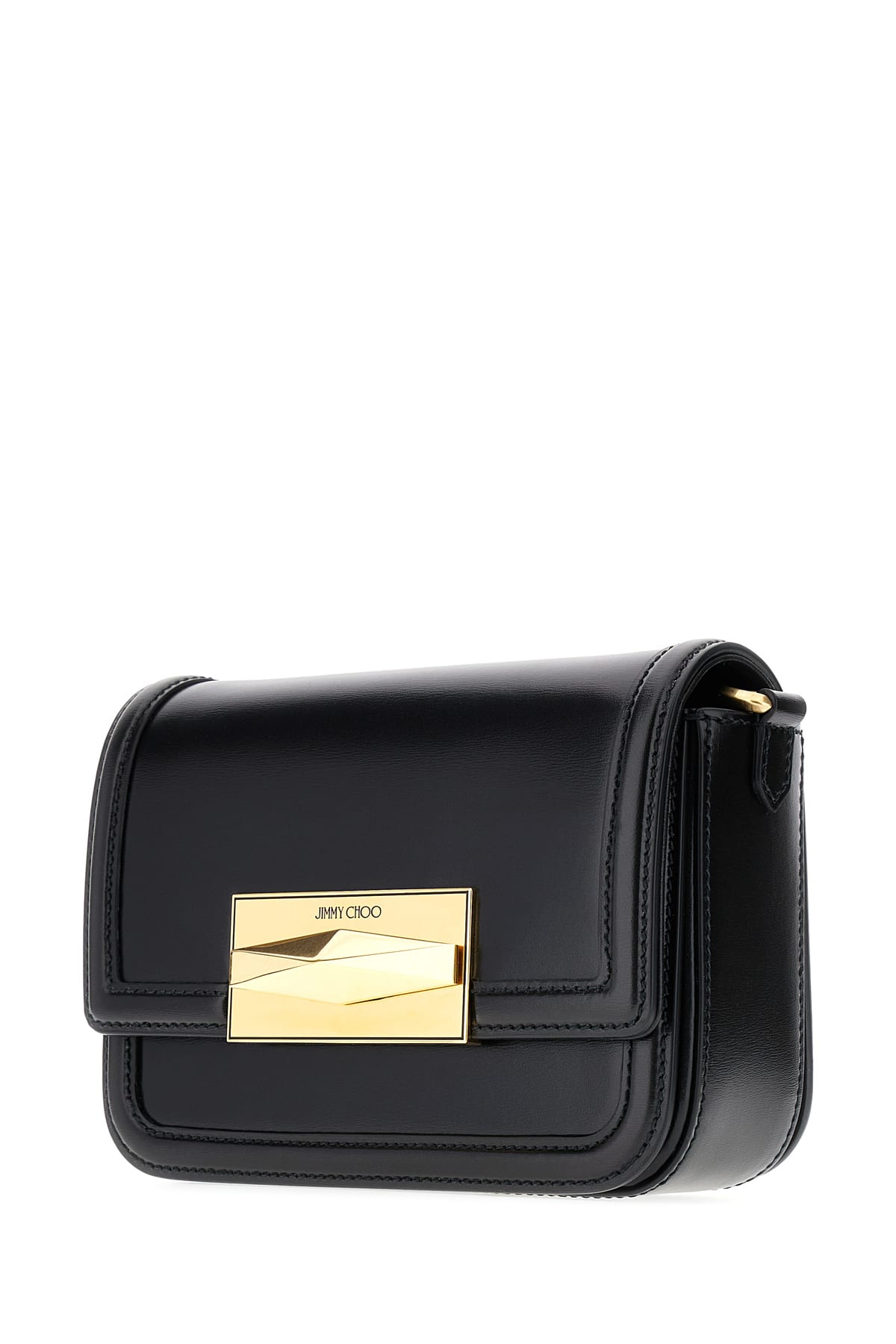 Shop Jimmy Choo Black Leather Diamond Crossbody In Blkgold