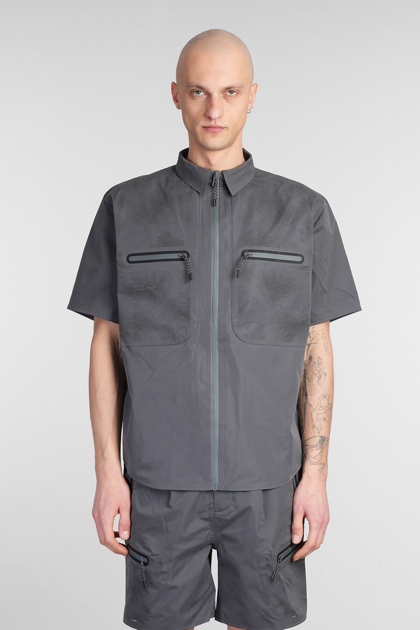 ALPHA INDUSTRIES LASER CUT SHIRT SHIRT IN GREY POLYESTER