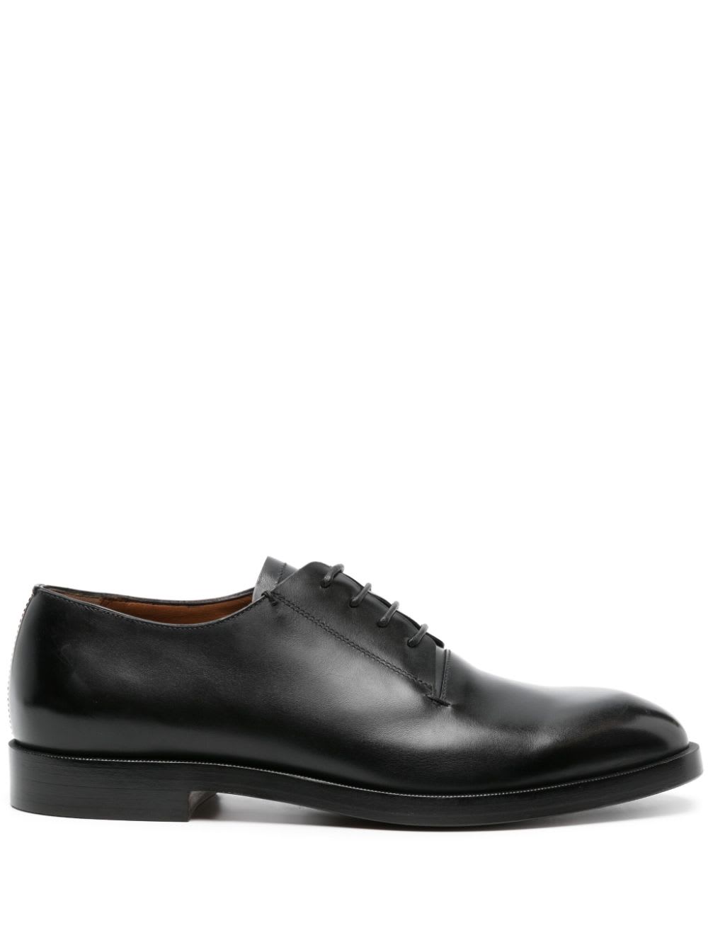 Shop Zegna Almond-toe Leather Derby Shoes In Black