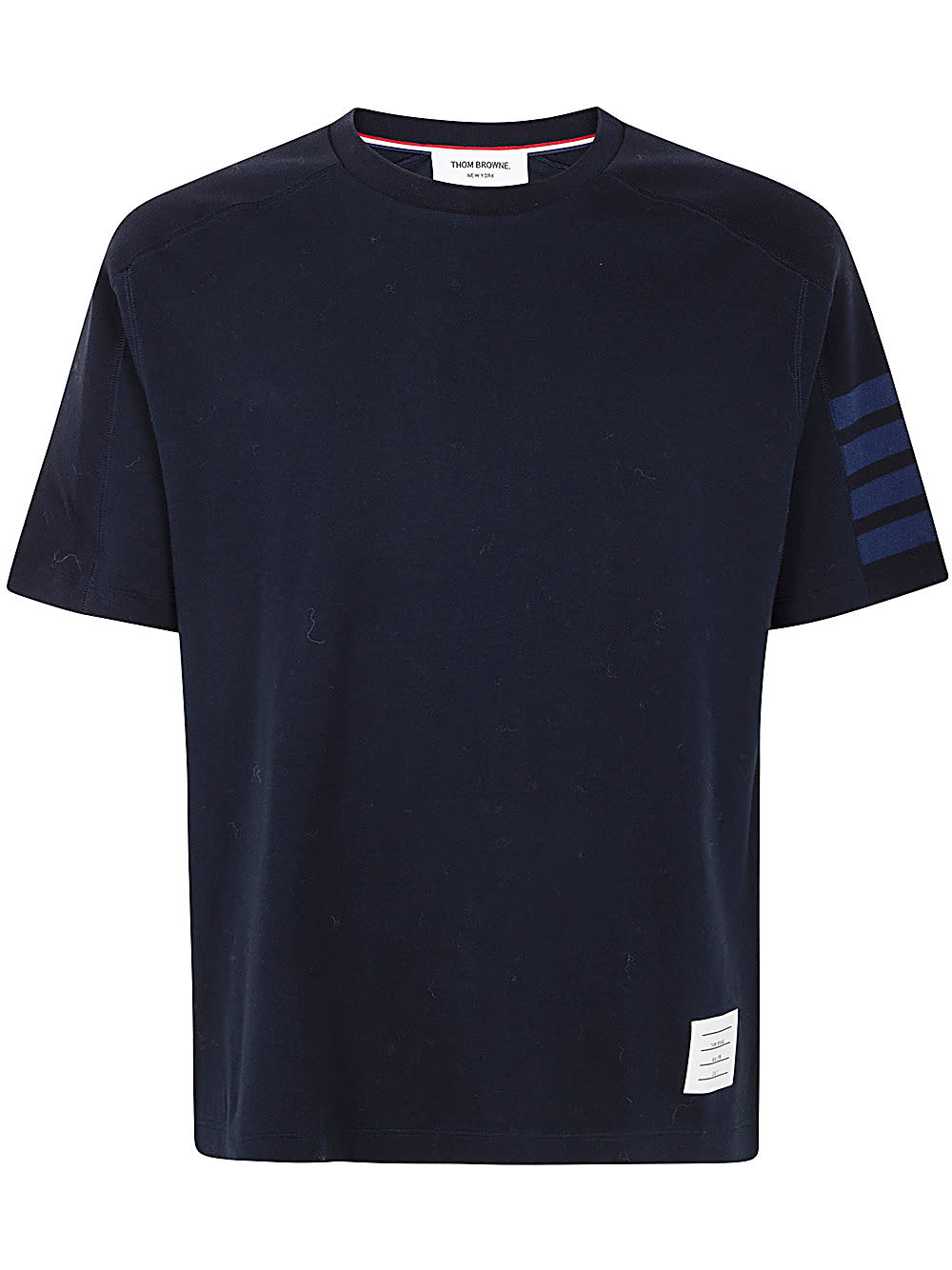 Shop Thom Browne Short Sleeve Tee With 4 Bar Stripe In Milano Cotton In Navy