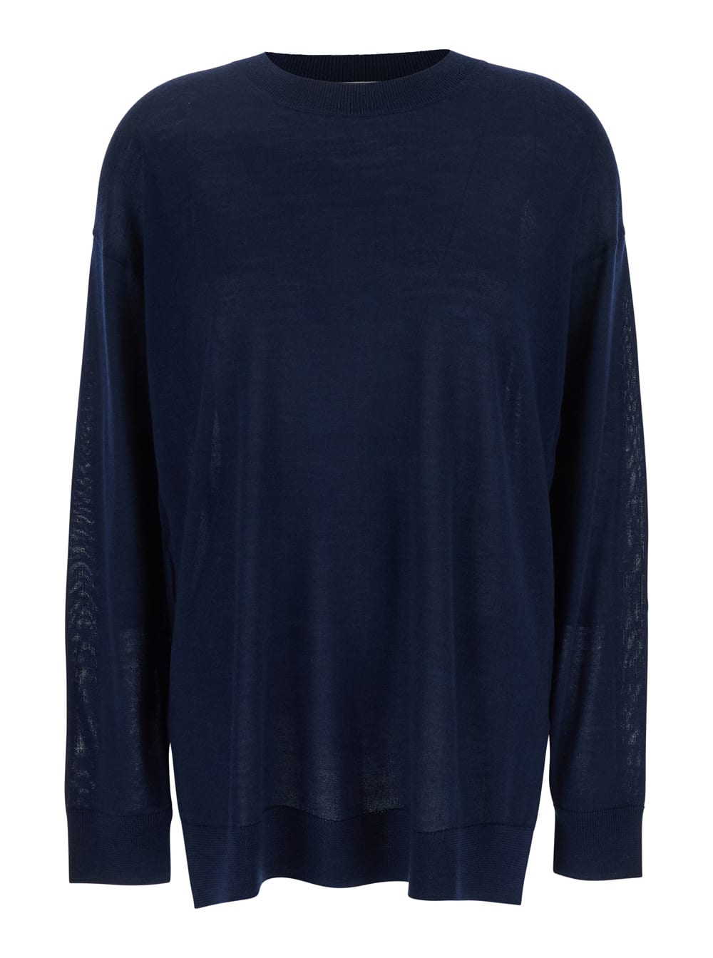 Parosh Blue Long-sleeved Crewneck Sweater In Wool And Silk Blend Woman