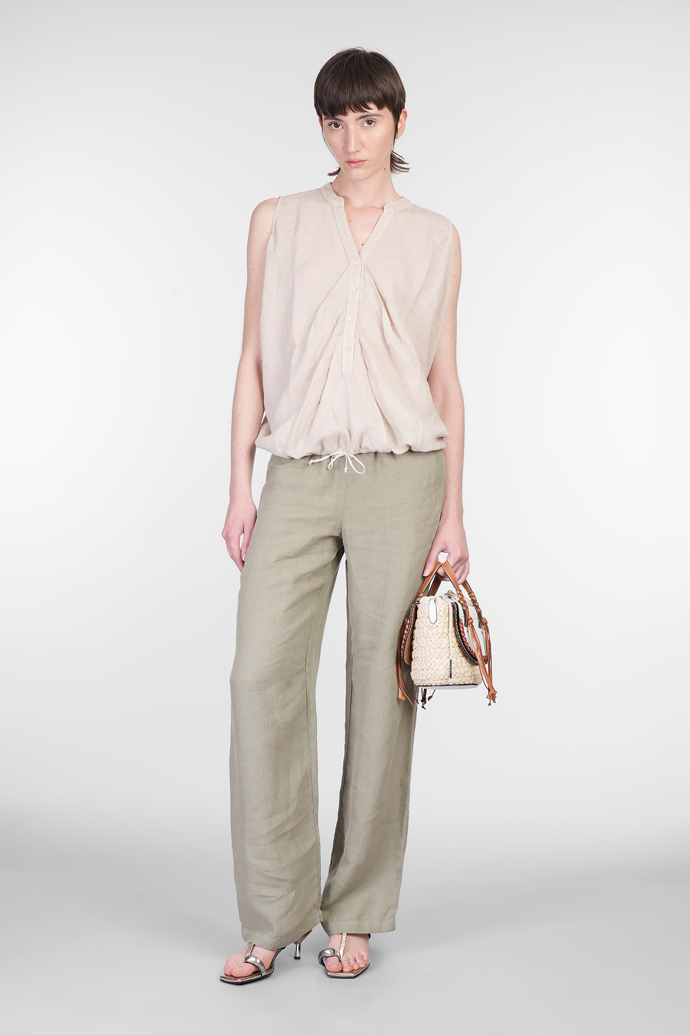 120% Lino Topwear In Taupe Linen