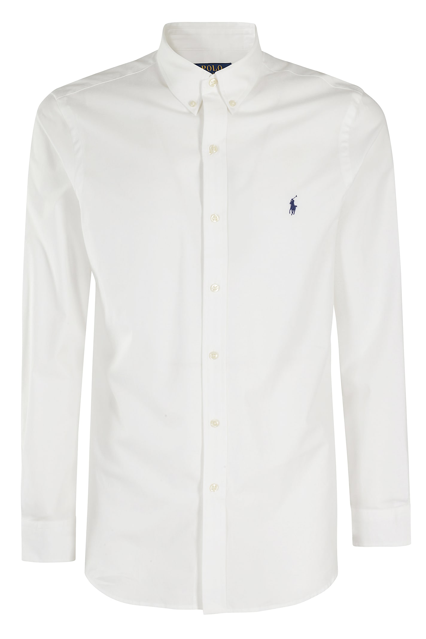 Polo Ralph Lauren Long-sleeve Button-up Shirt With Pointed Collar And Embroidered Logo In White