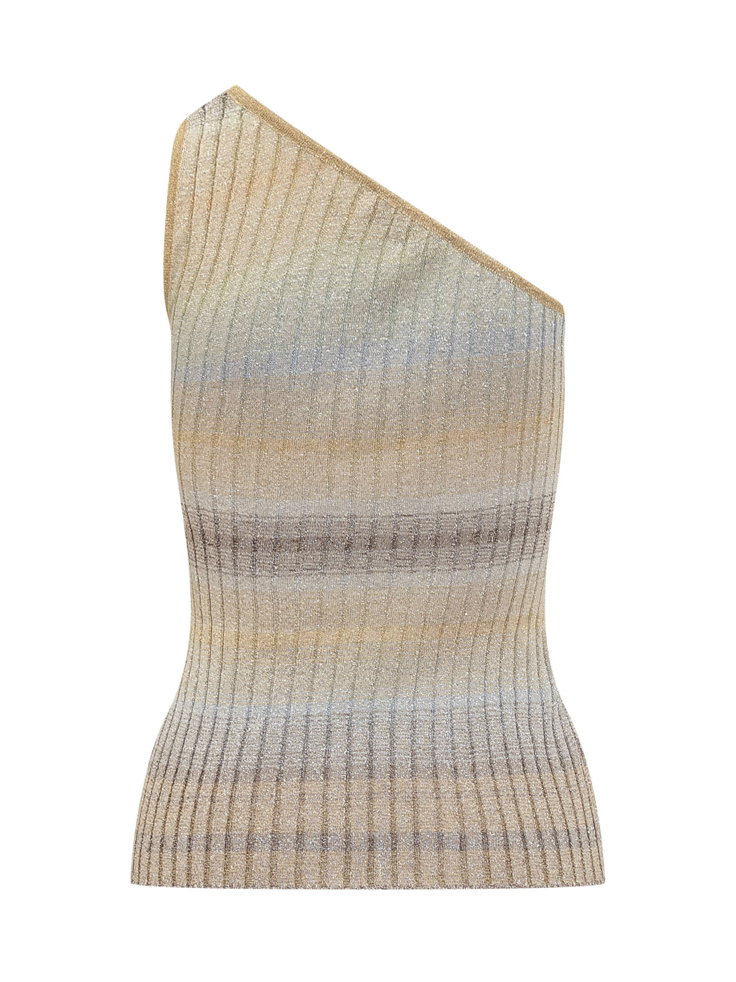 Shop Missoni Single-shoulder Top With Metalized Filaments In Multicolor/beige/silver