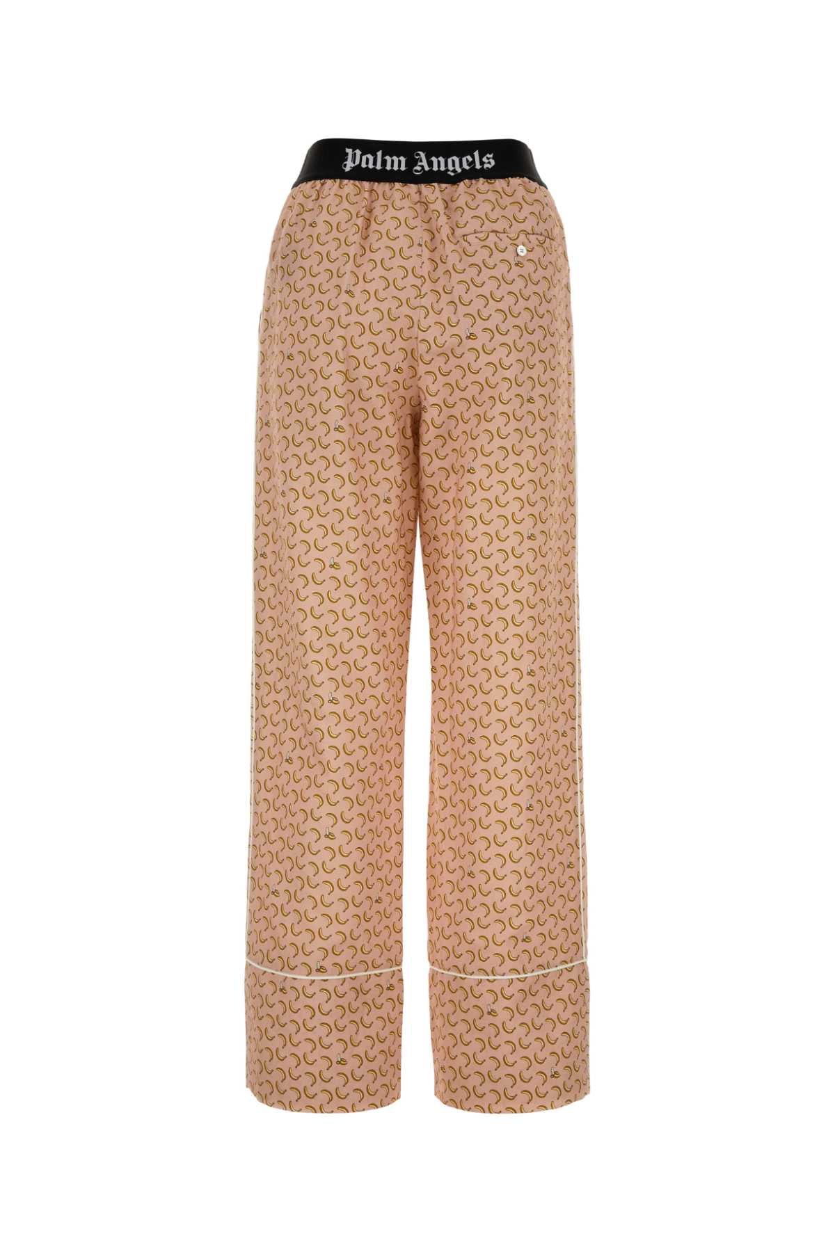 Shop Palm Angels Printed Linen Blend Wide-leg Pant In Pinkyellow