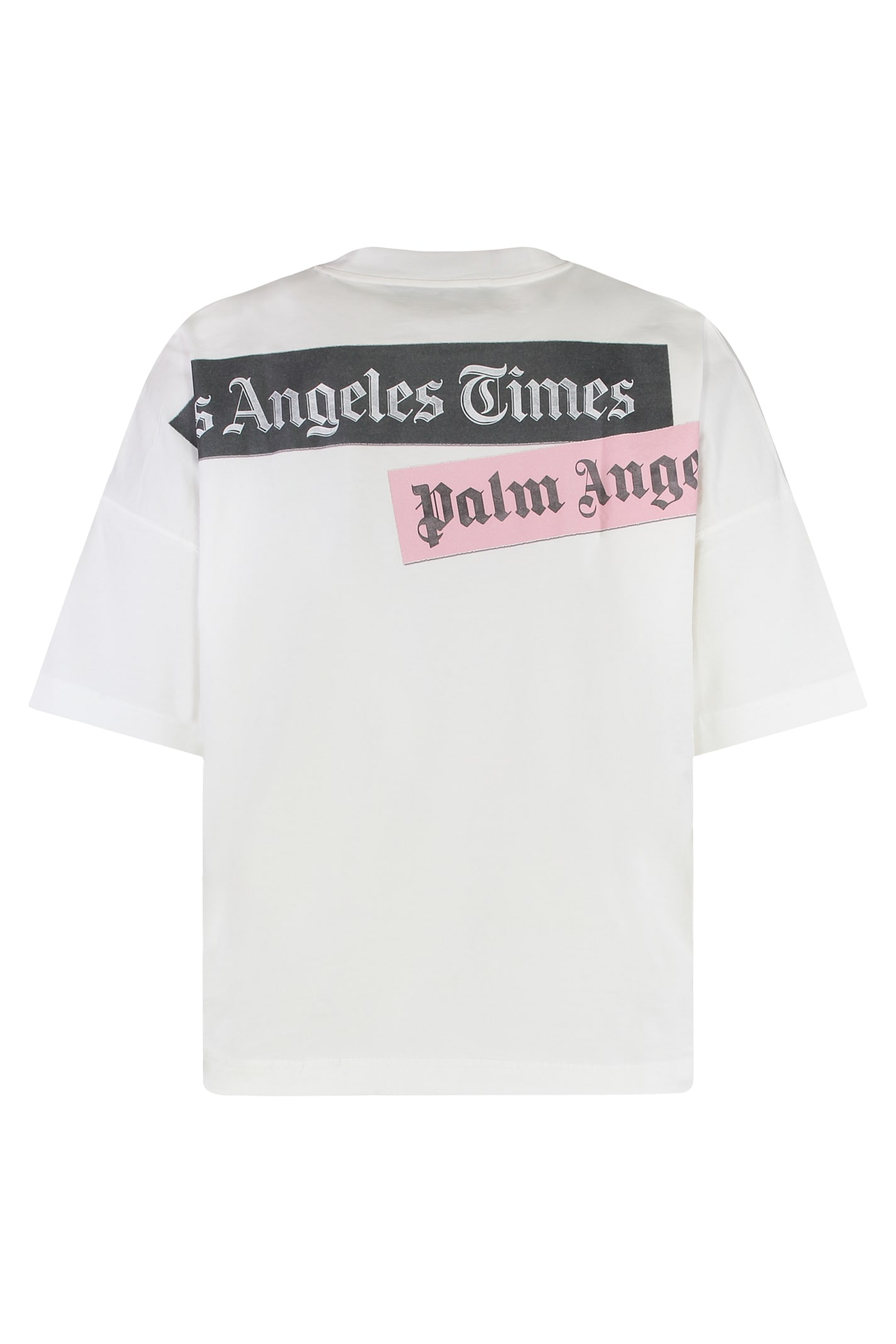 Palm Angels Oversized Newspaper Print T-shirt With Contrasting Graphic In White