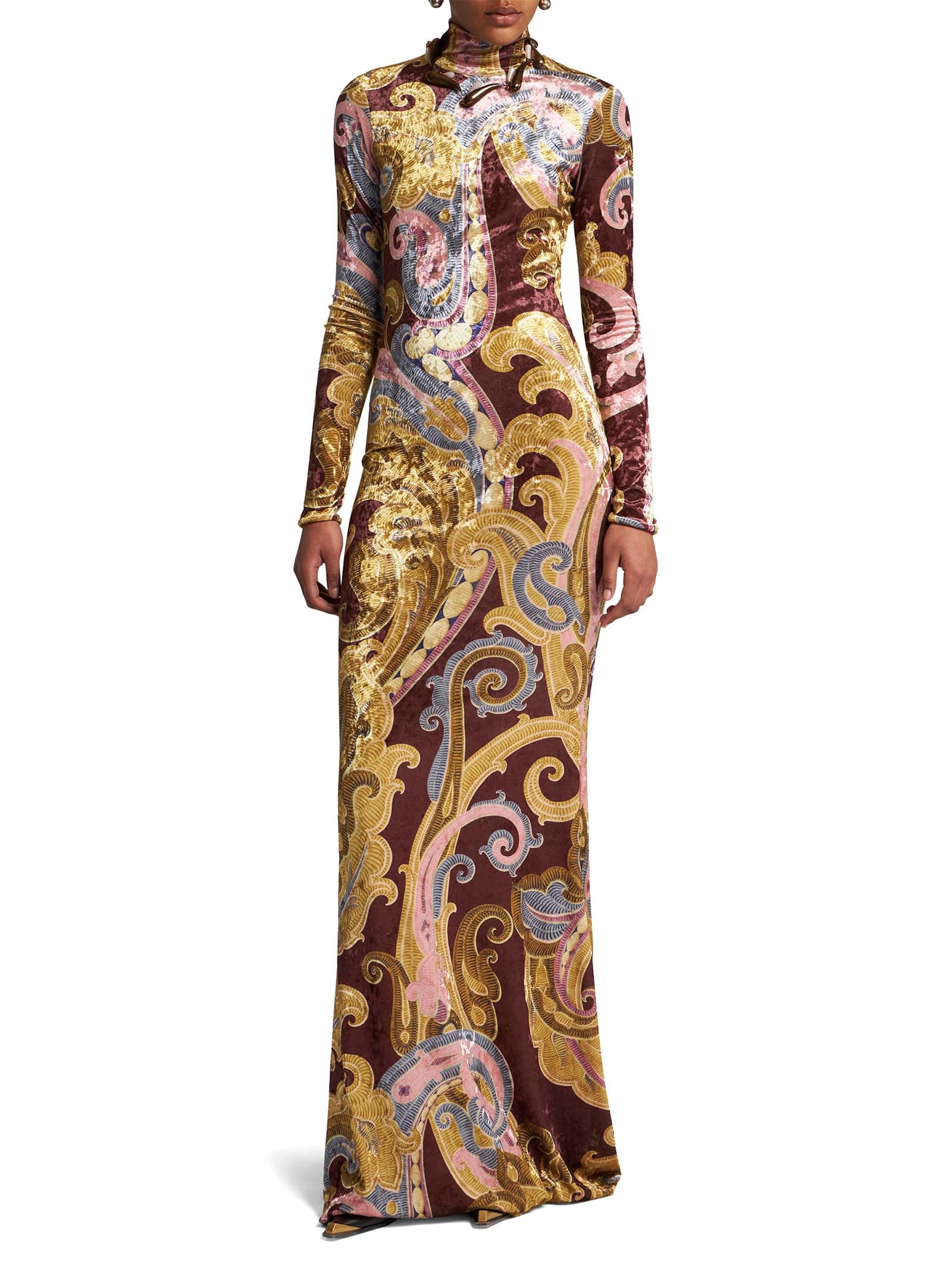 Shop Etro Long Dress In Bordeaux