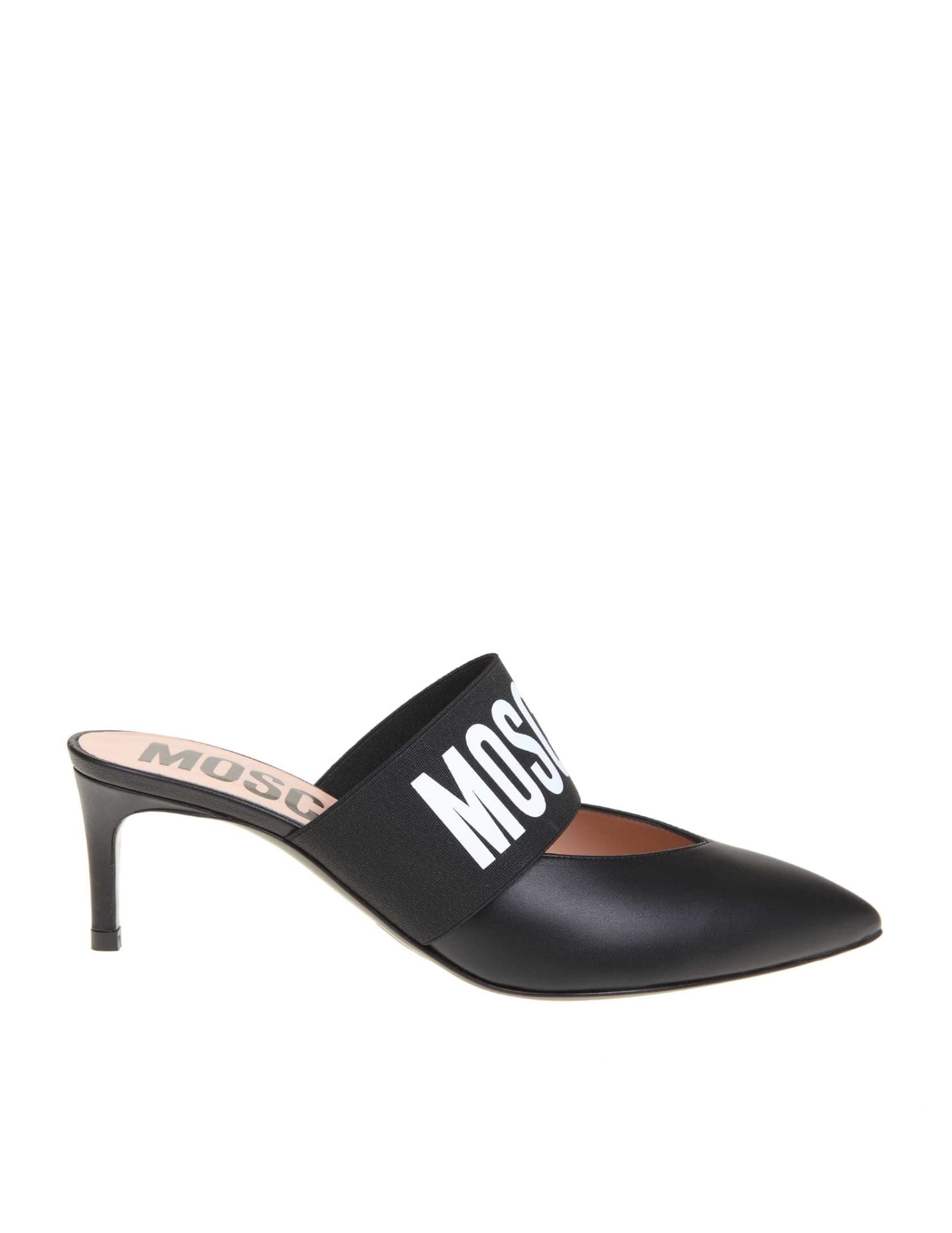 MOSCHINO SABOT IN BLACK LEATHER,11217972