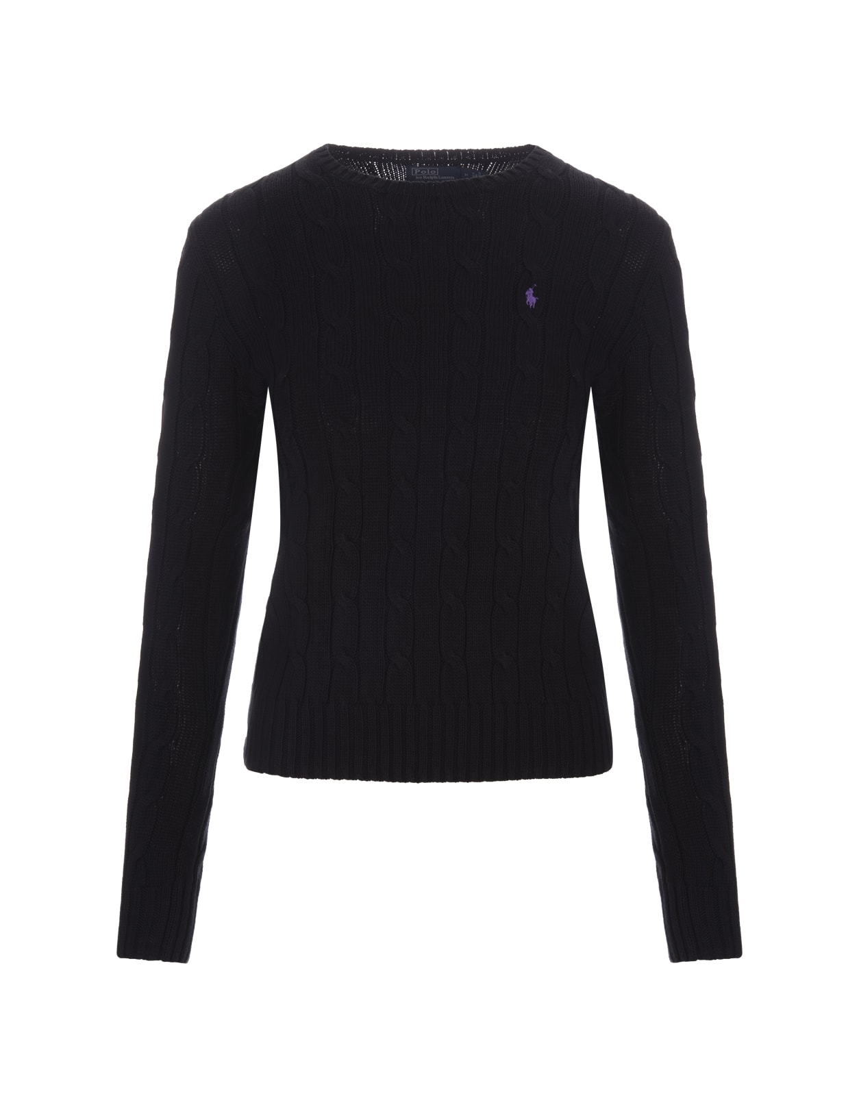 Ralph Lauren Crew Neck Sweater In Black Braided Knit