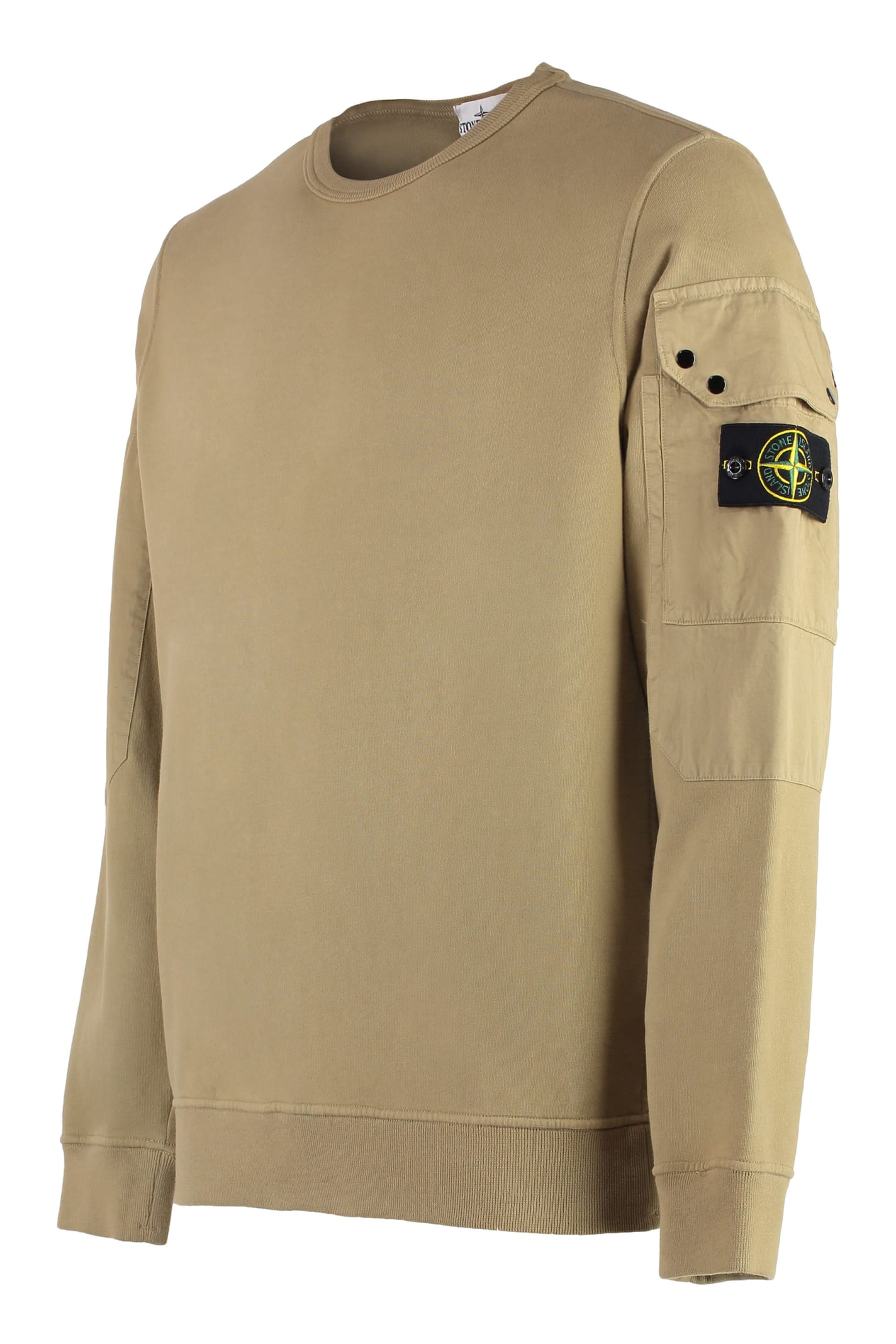 Shop Stone Island Logo Detail Cotton Sweatshirt In Beige