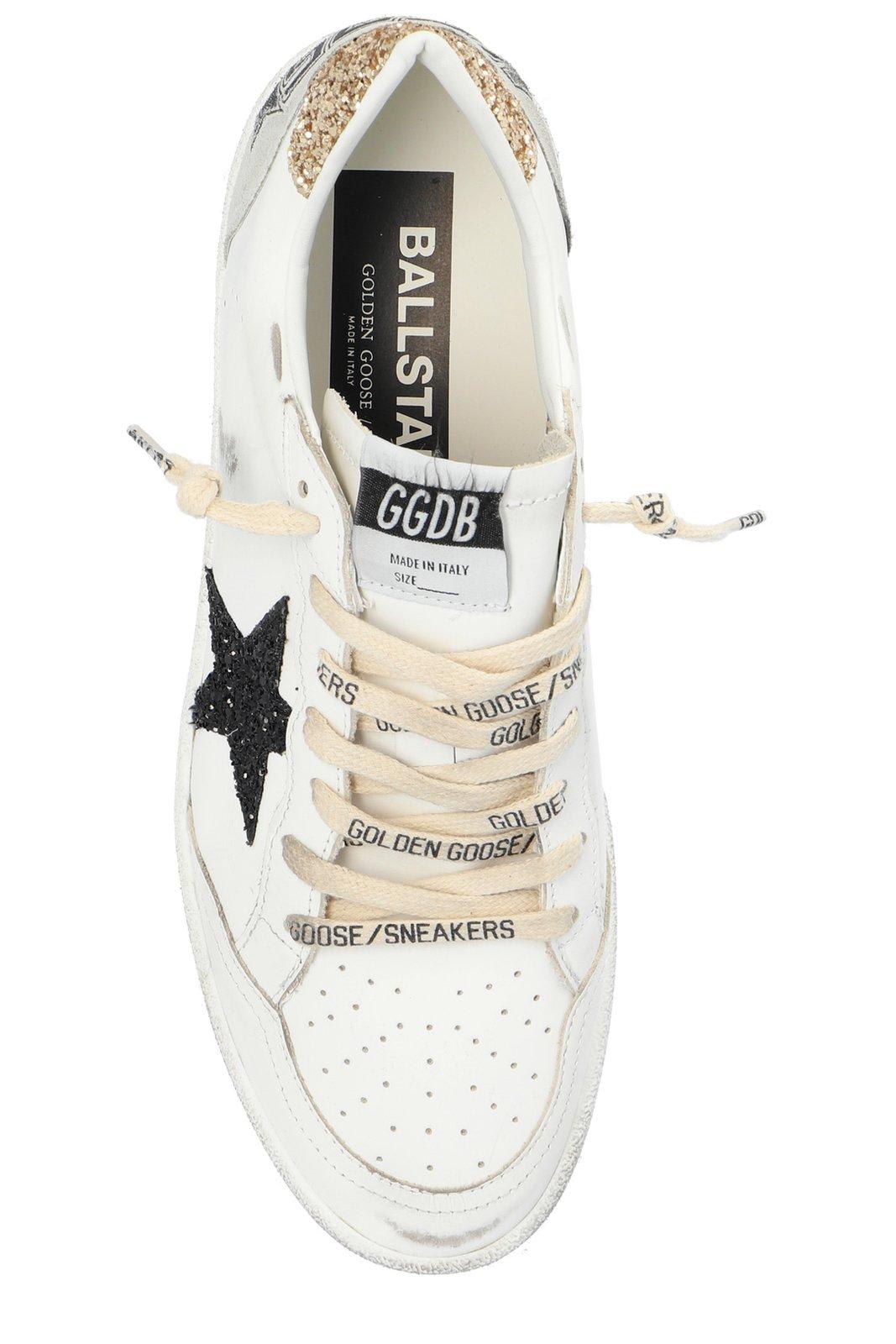 Golden Goose Ballstar Leather Upper And Toe Glitter Star And Heel Suede Spur Shoes In White/black