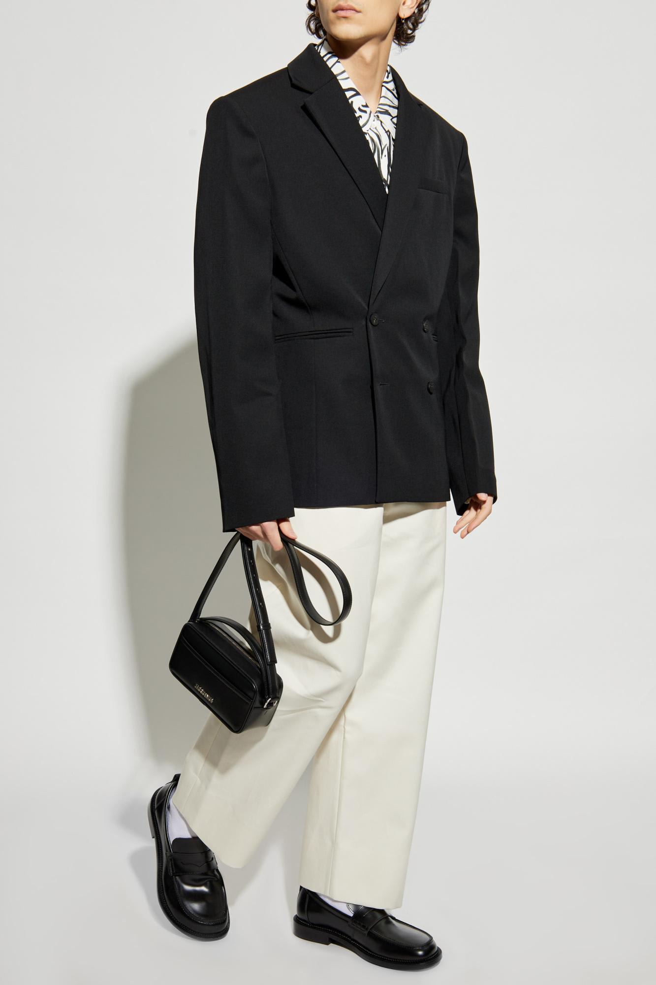 Jacquemus Double-breasted Jacket Featuring Shoulder Pads In Black