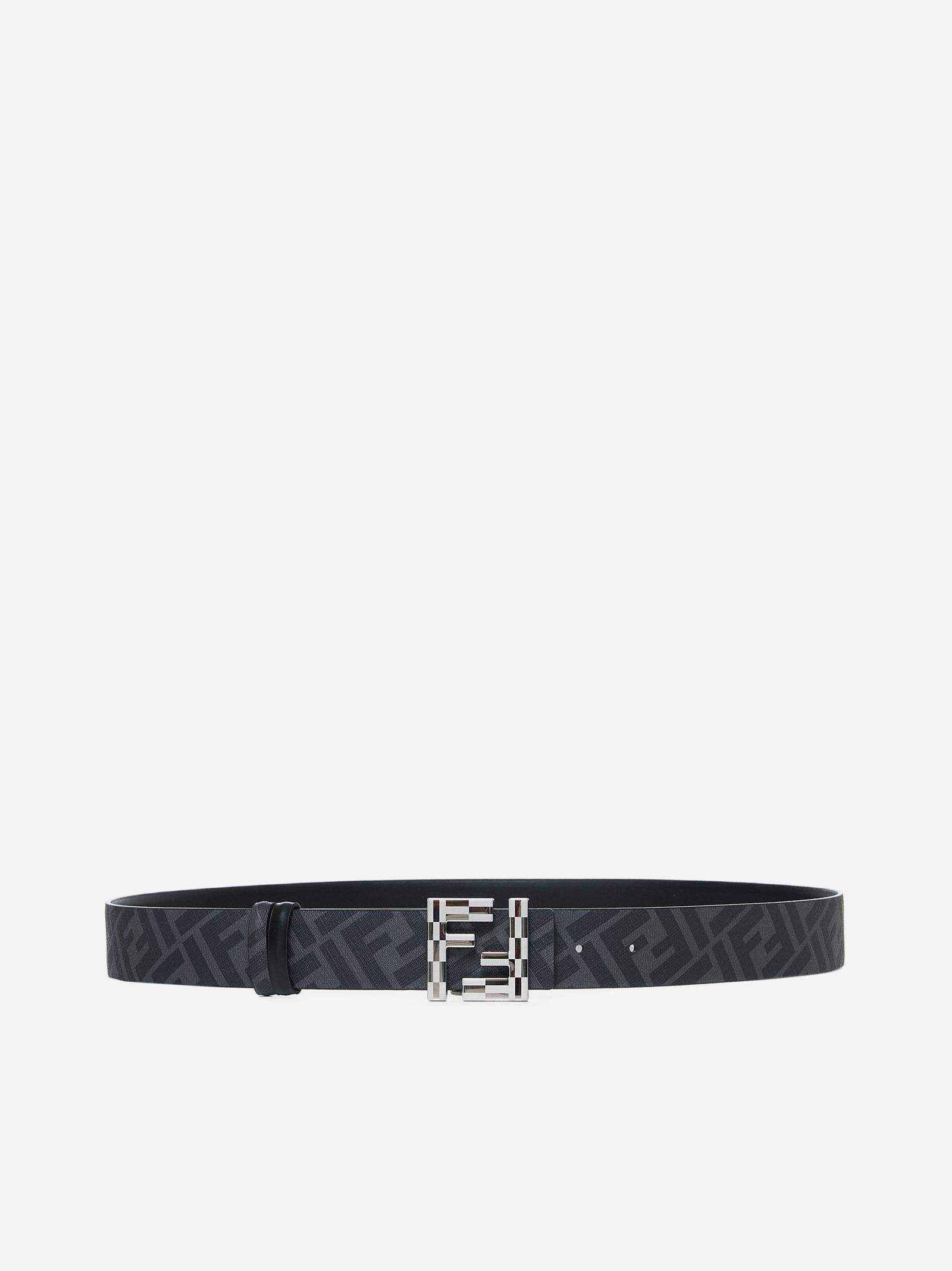 Shop Fendi Ff Fabric And Leather Reversible Belt In Black