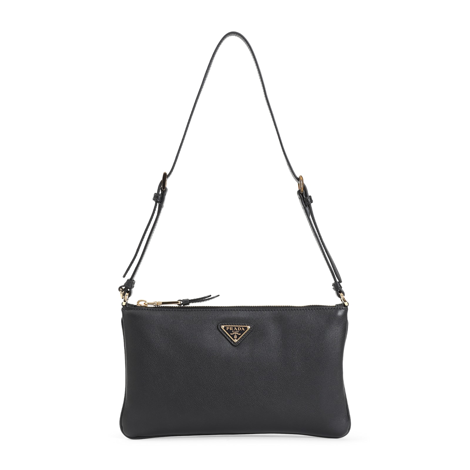 Prada Logo Leather Shoulder Bag In Nero