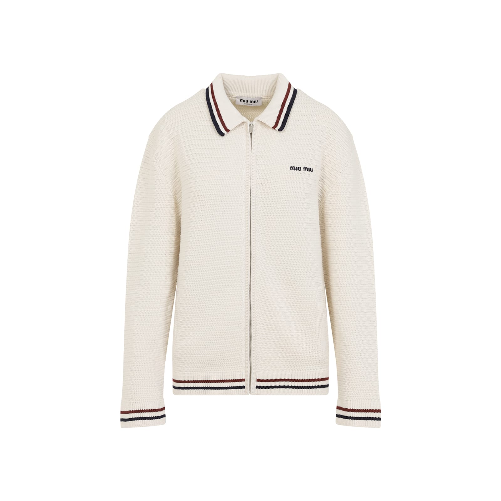 Miu Miu Cotton Cardigan Stripes Detail In White