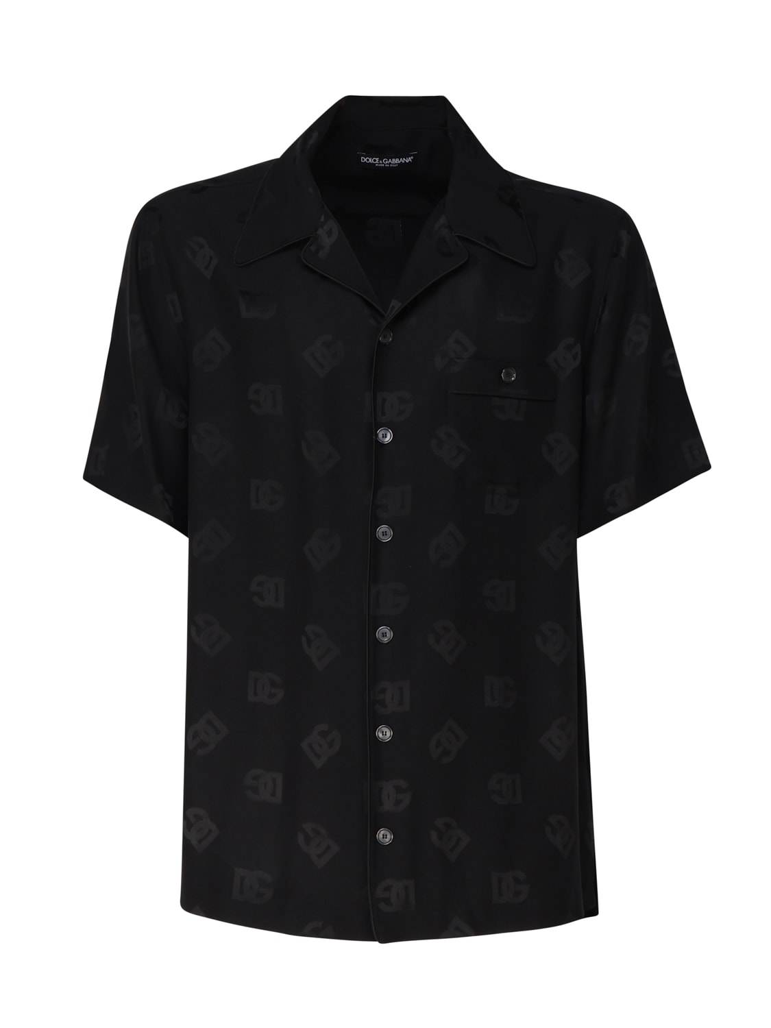 Shop Dolce & Gabbana Silk Jacquard Shirt With Dg Monogram Print In Black