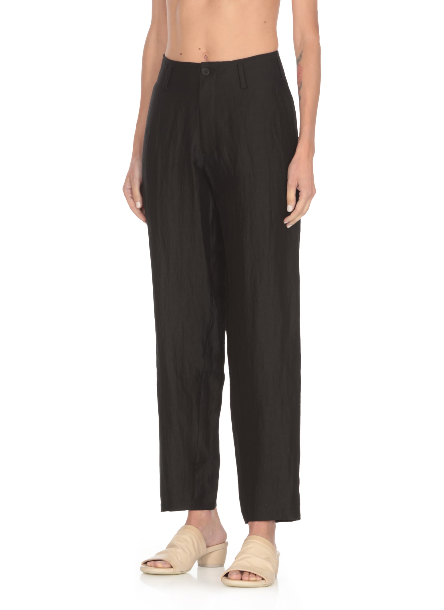 Shop Yohji Yamamoto Ramie Blend Pants In Black