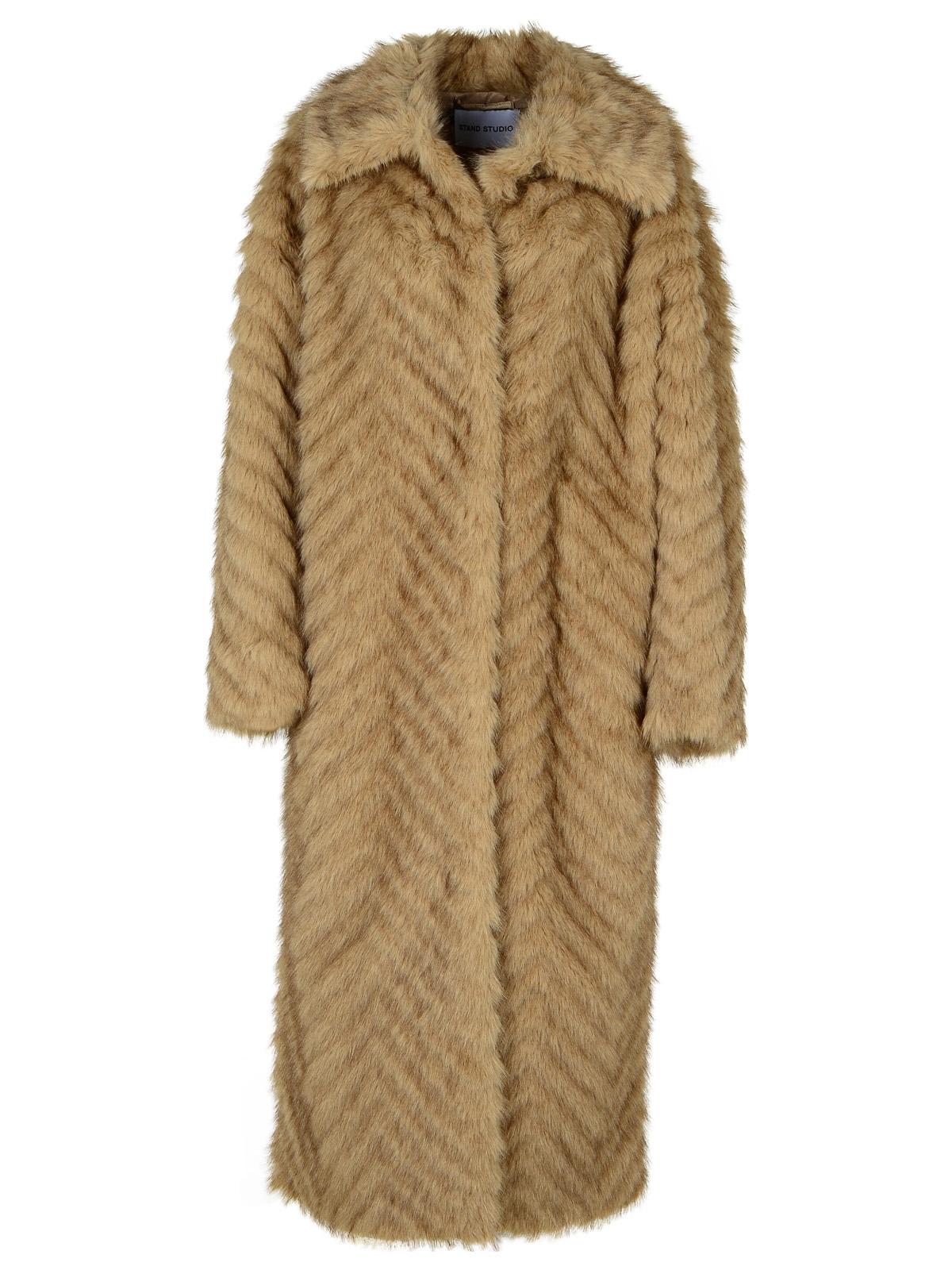 Shop Stand Studio Wynther Brown Faux Fur Coat In Beige