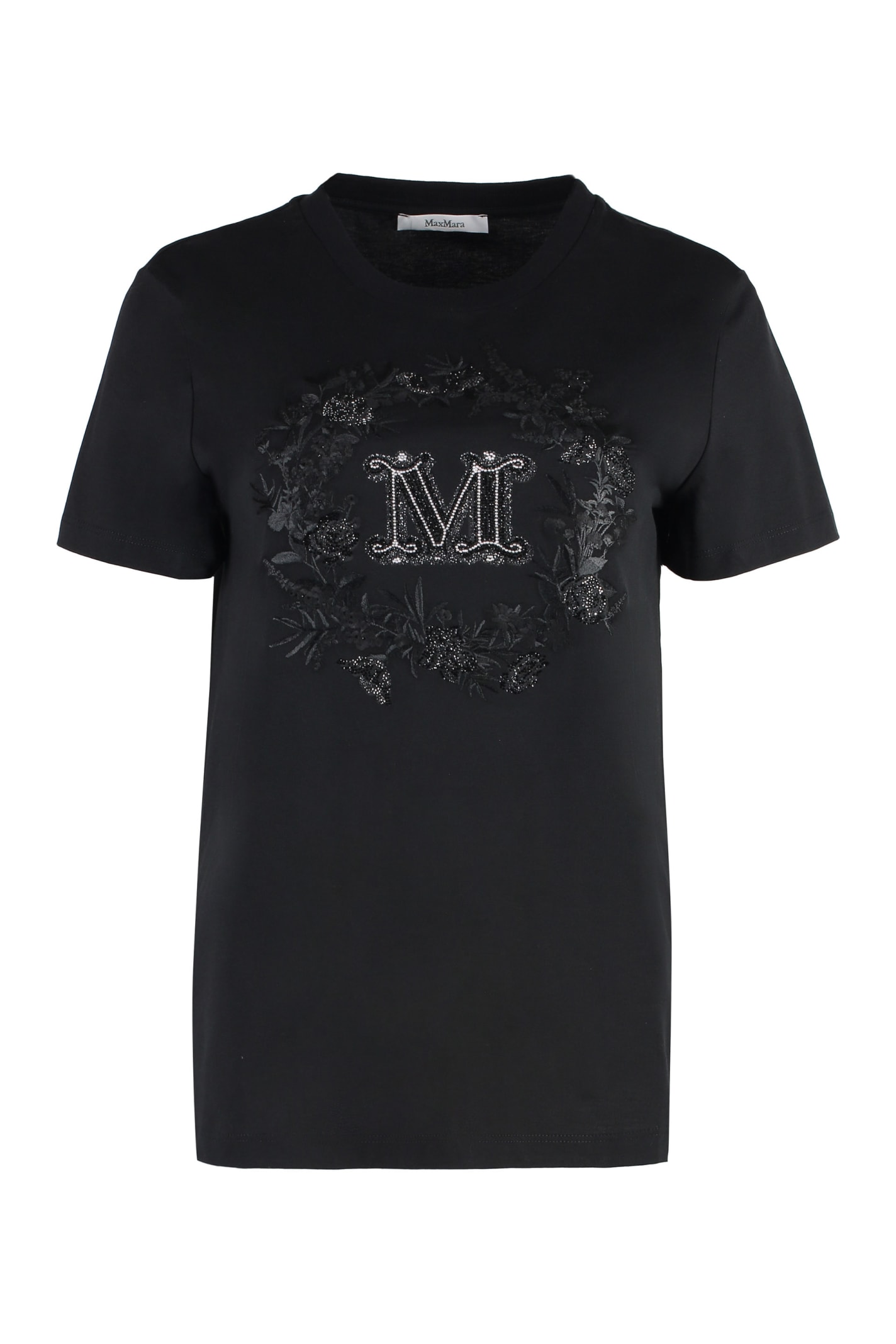Shop Max Mara Elmo Cotton Crew-neck T-shirt In Black